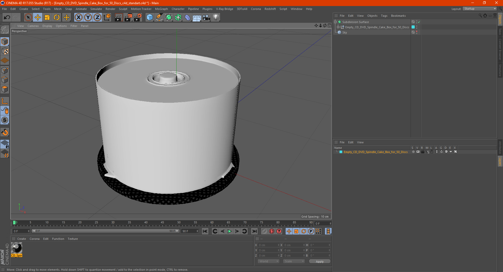 Empty CD DVD Spindle Cake Box for 50 Discs 3D