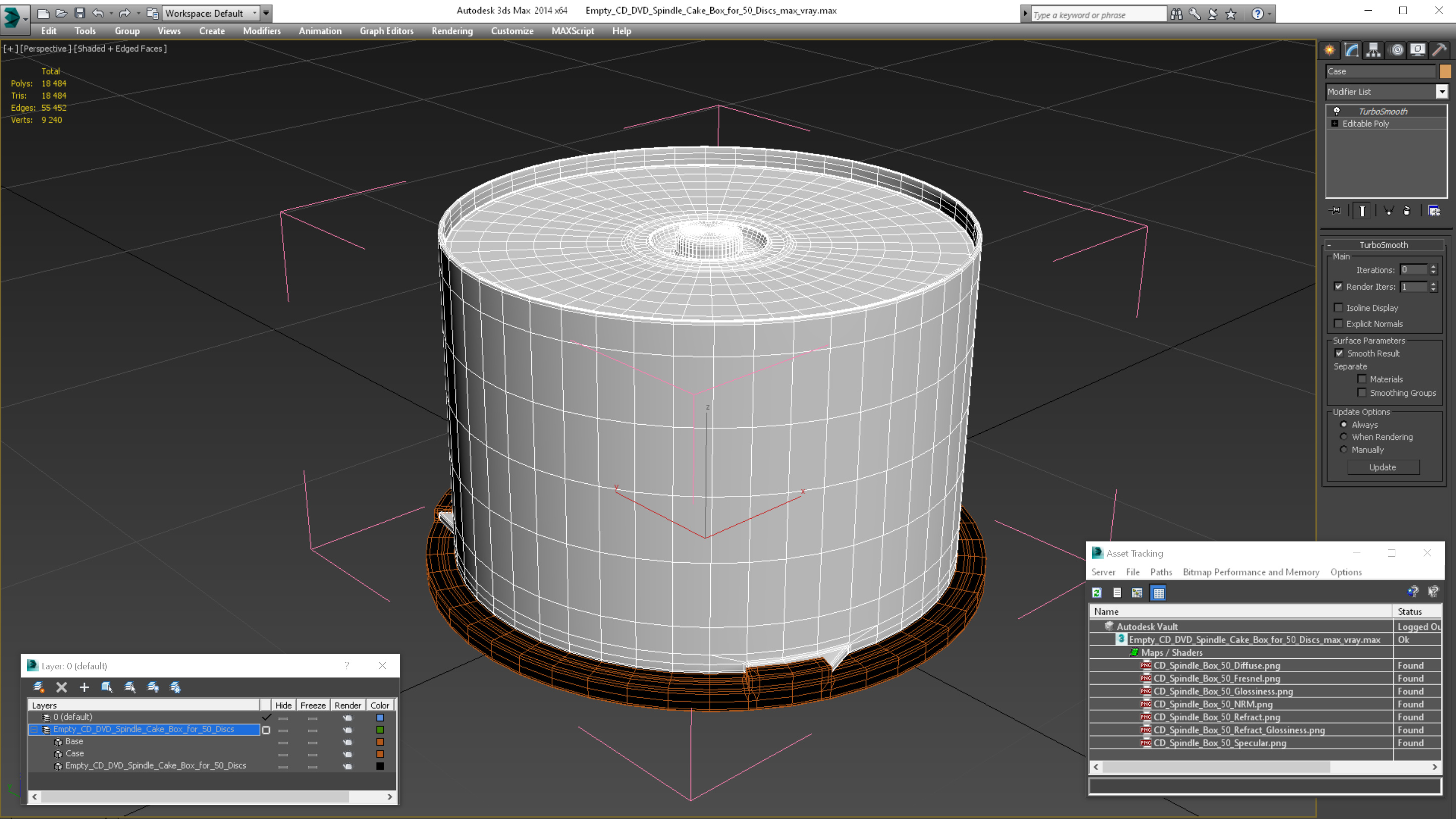Empty CD DVD Spindle Cake Box for 50 Discs 3D
