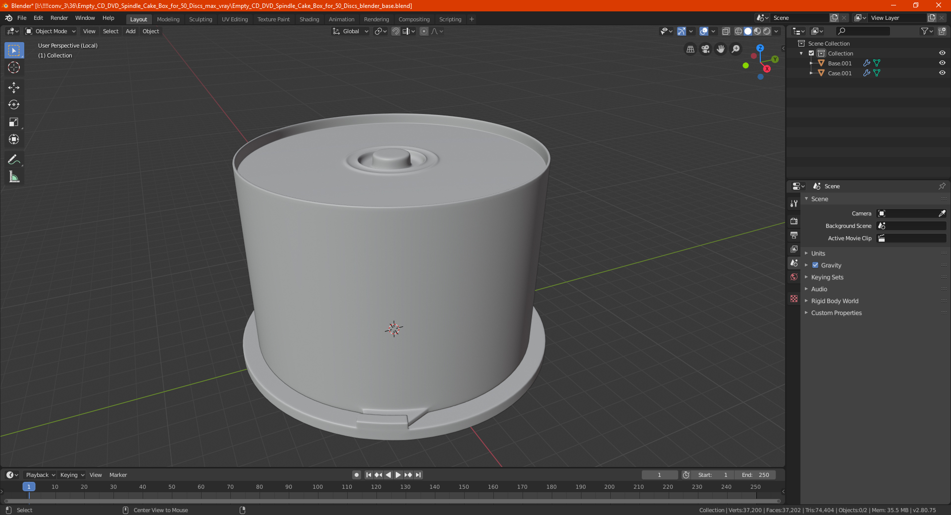 Empty CD DVD Spindle Cake Box for 50 Discs 3D