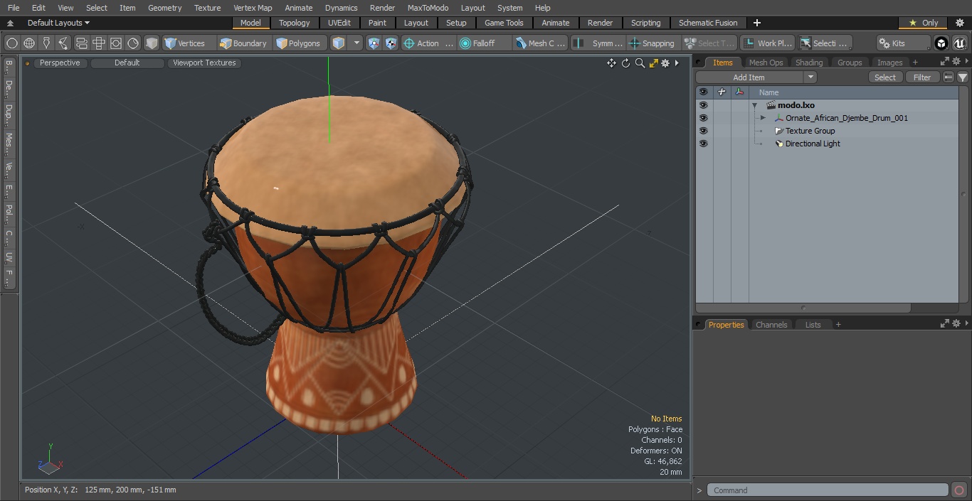 3D Ornate African Djembe Drum