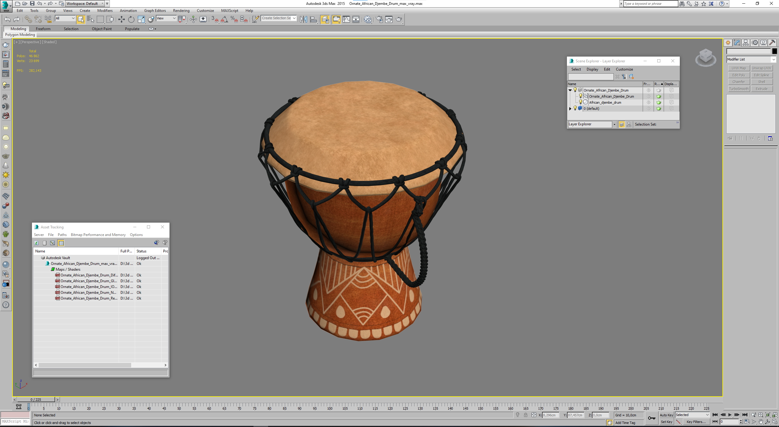 3D Ornate African Djembe Drum