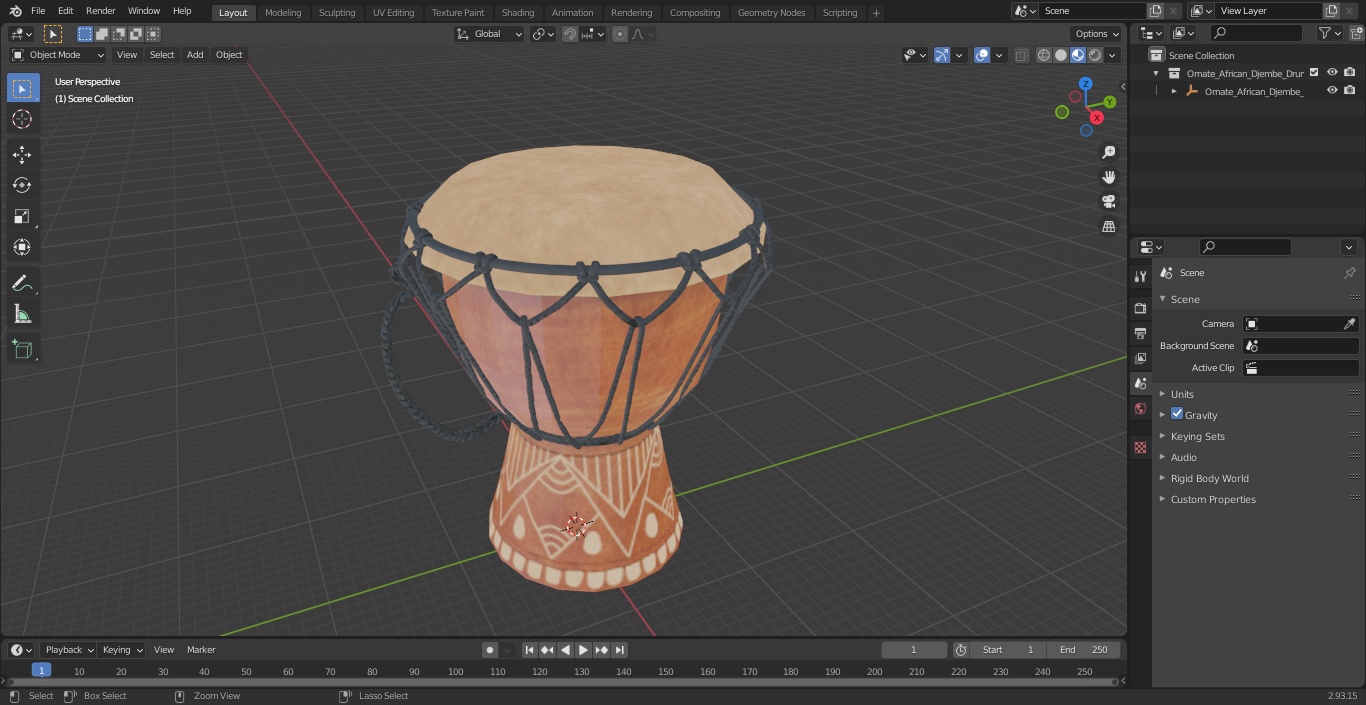 3D Ornate African Djembe Drum