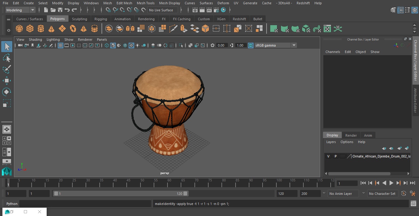 3D Ornate African Djembe Drum
