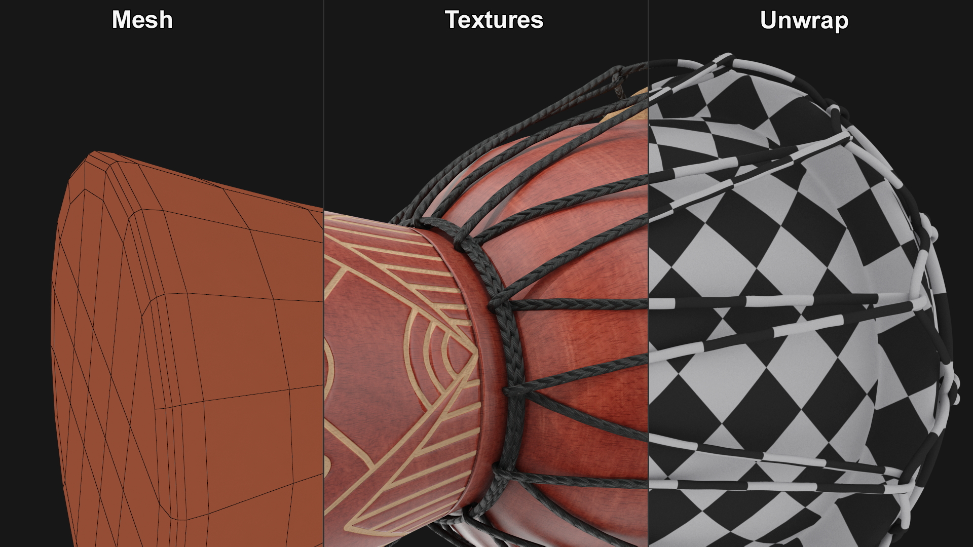 3D Ornate African Djembe Drum