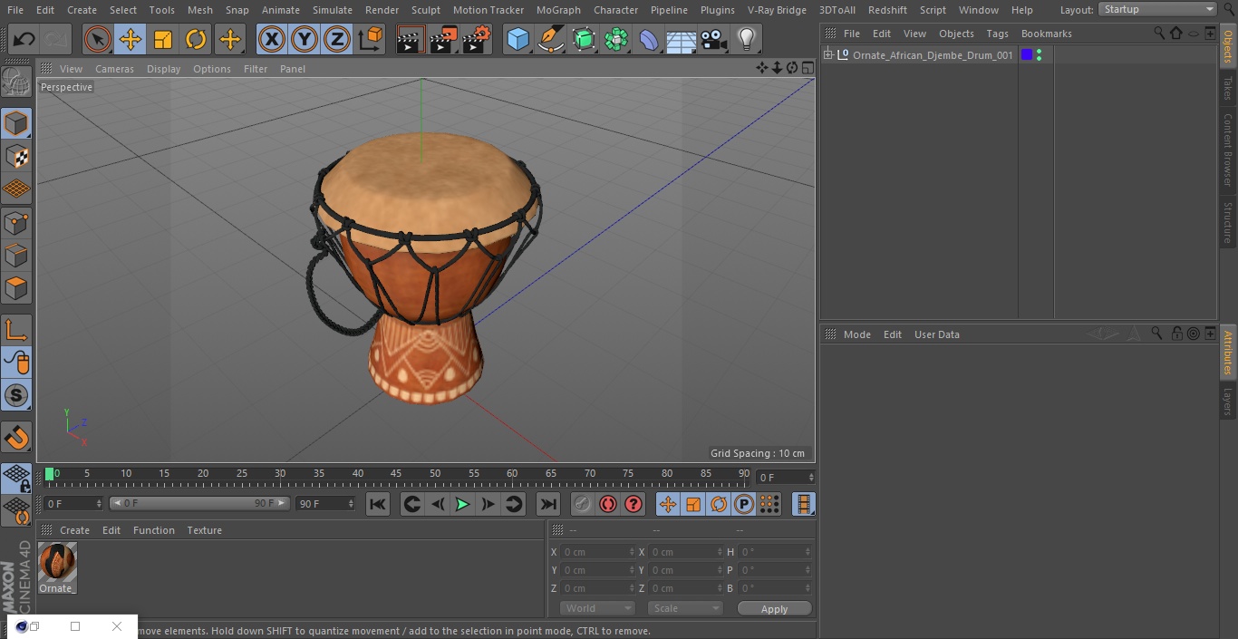 3D Ornate African Djembe Drum