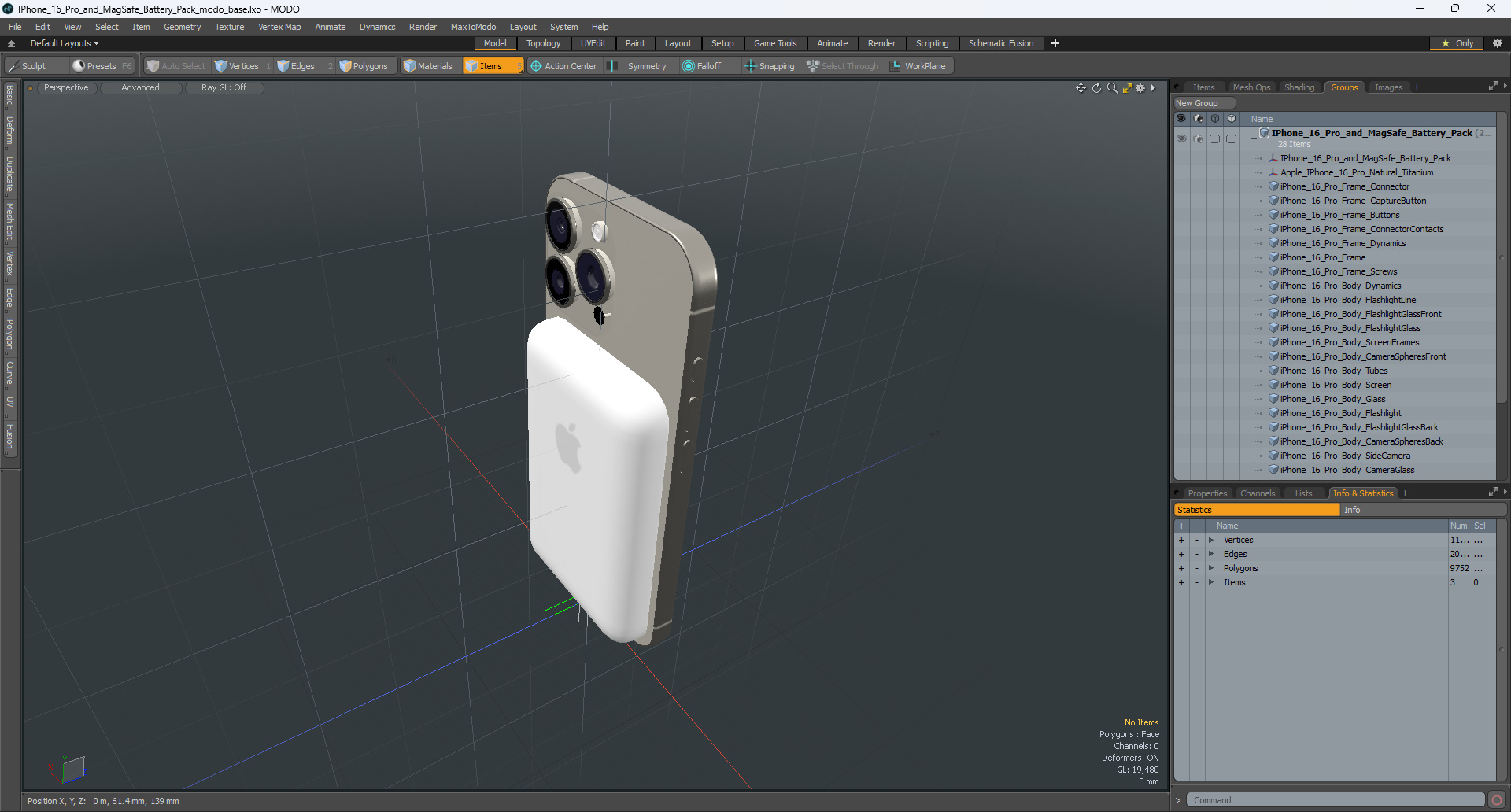 3D IPhone 16 Pro and MagSafe Battery Pack model