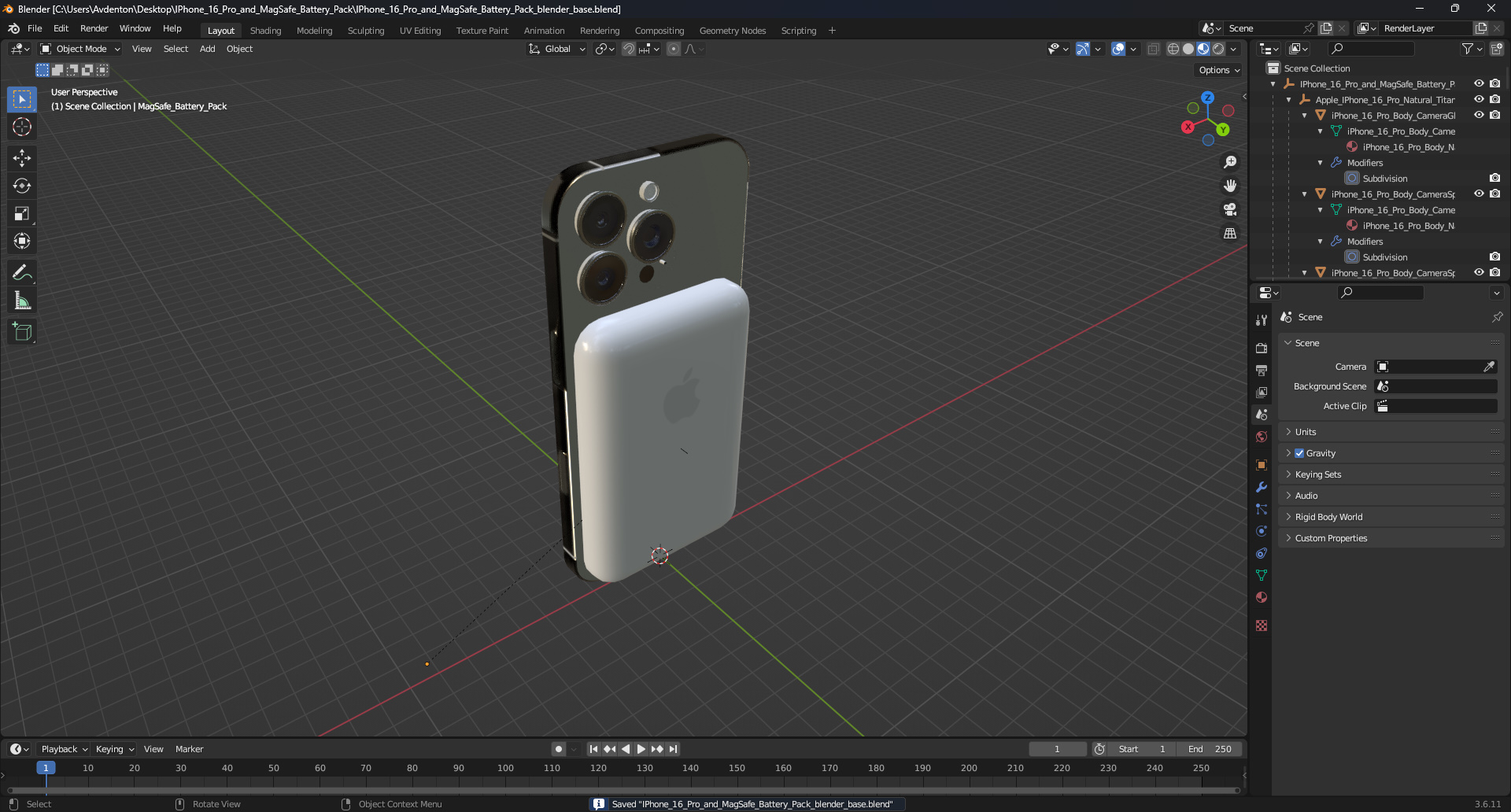 3D IPhone 16 Pro and MagSafe Battery Pack model