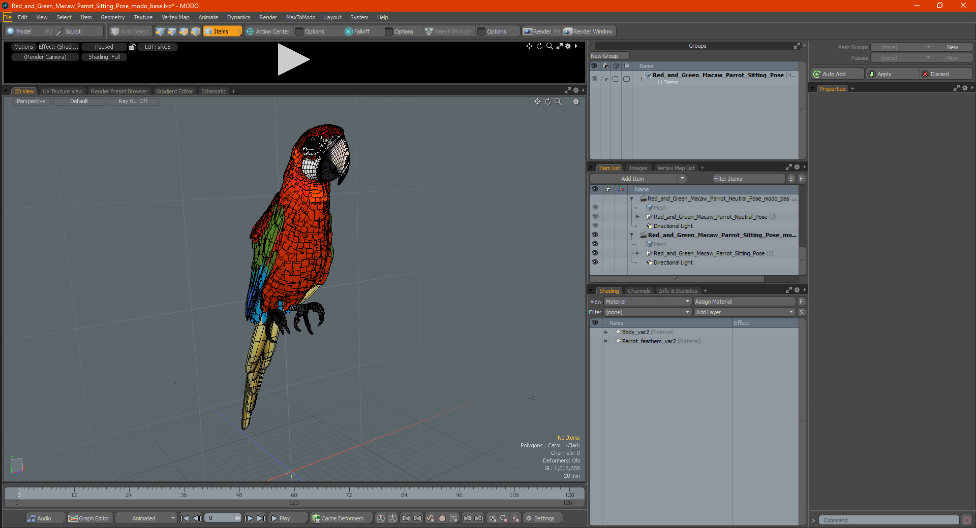 Red and Green Macaw Parrot Sitting Pose 3D model
