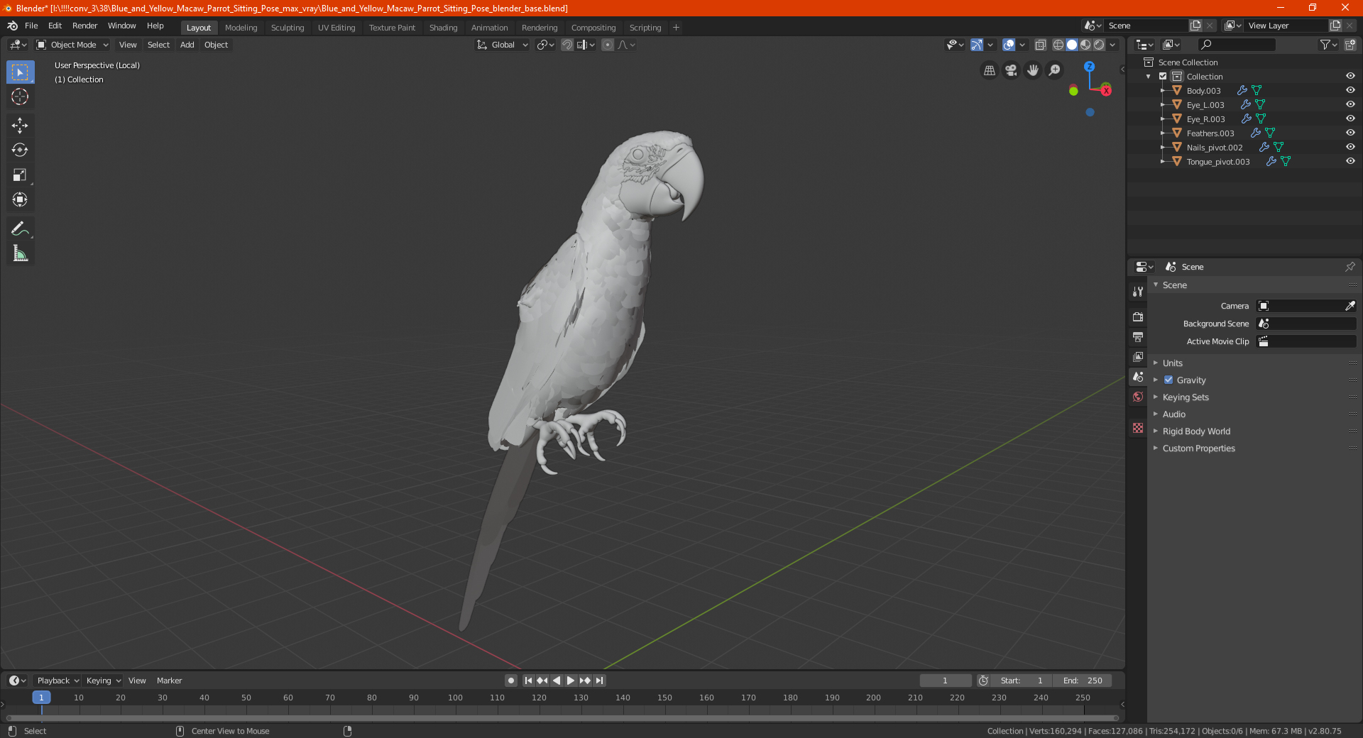 Red and Green Macaw Parrot Sitting Pose 3D model