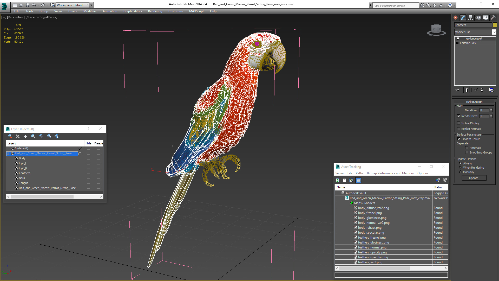 Red and Green Macaw Parrot Sitting Pose 3D model