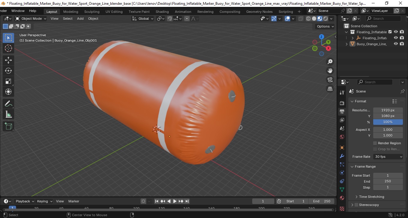 Floating Inflatable Marker Buoy for Water Sport Orange Line 3D model