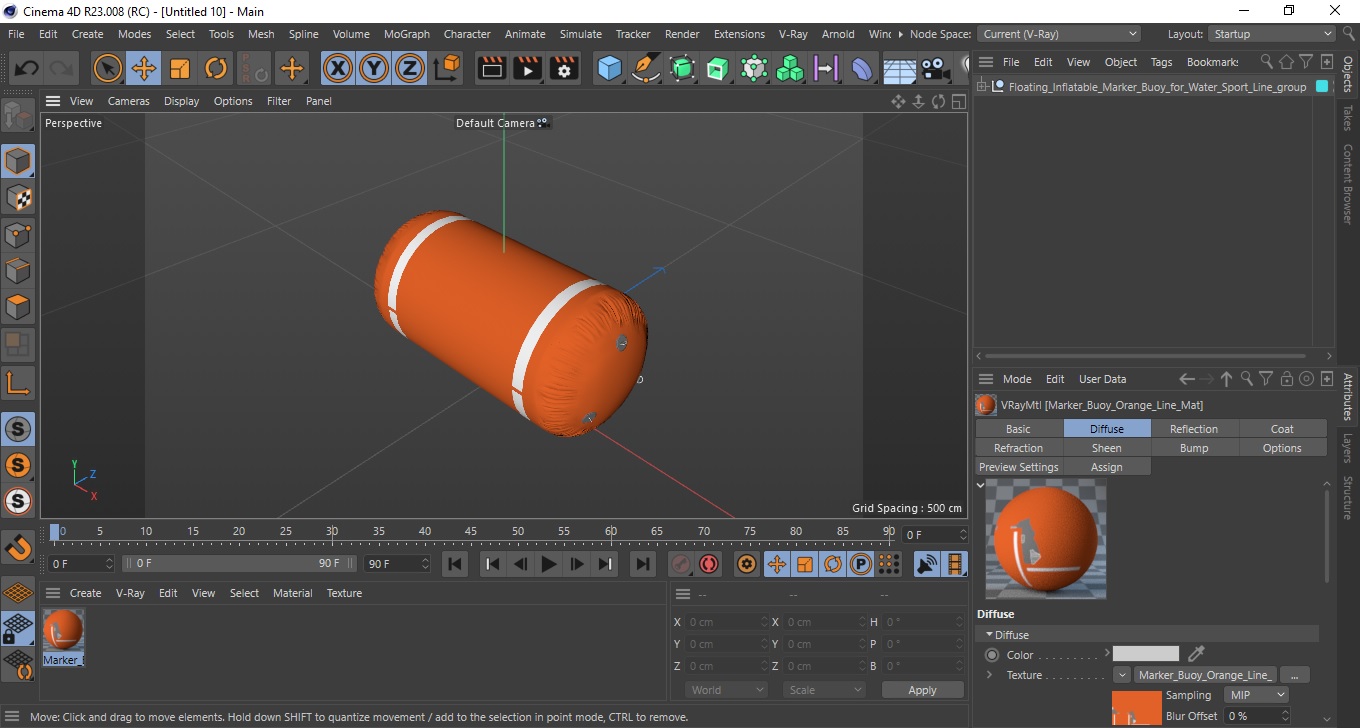 Floating Inflatable Marker Buoy for Water Sport Orange Line 3D model