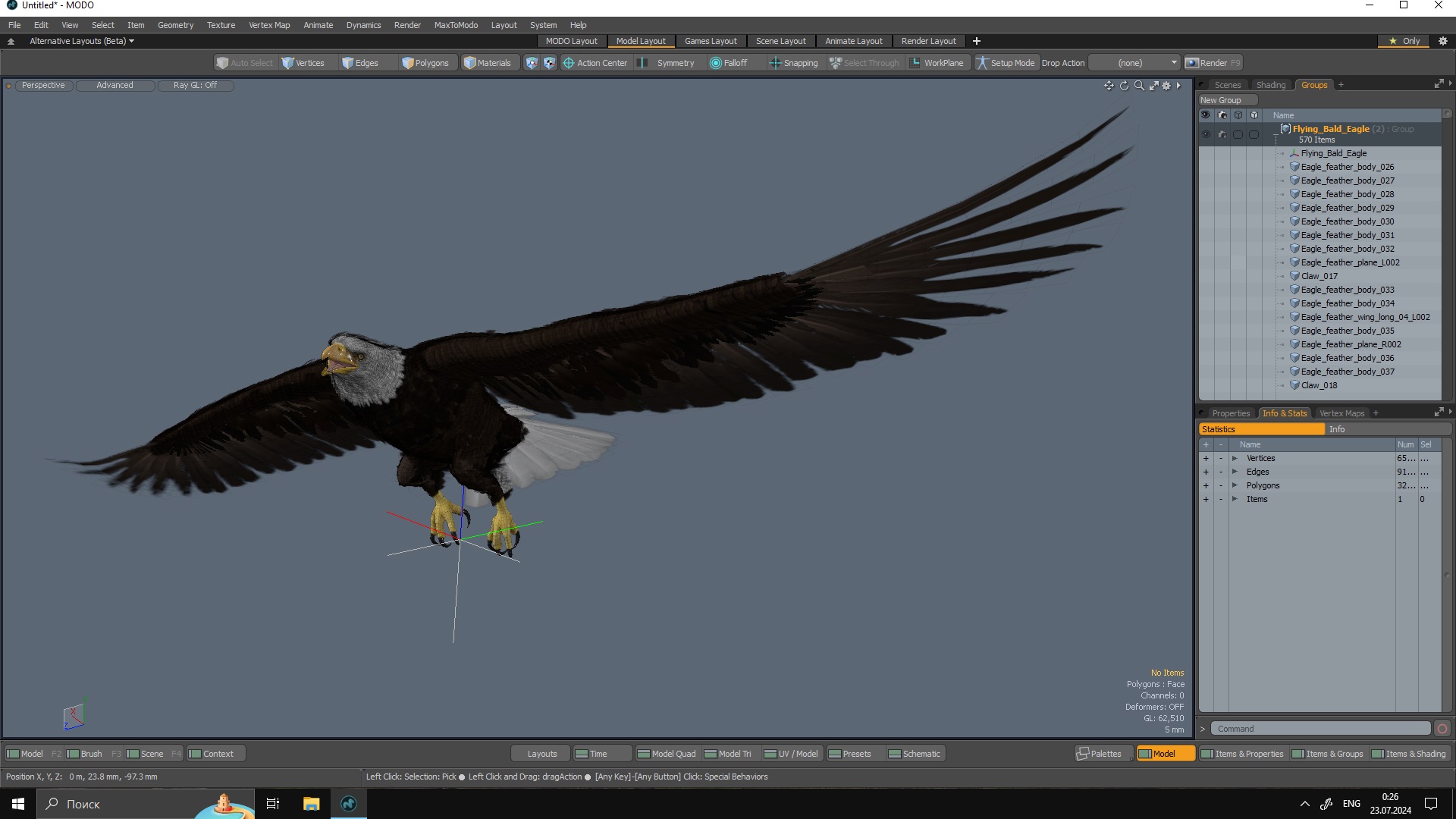 Flying Bald Eagle 3D