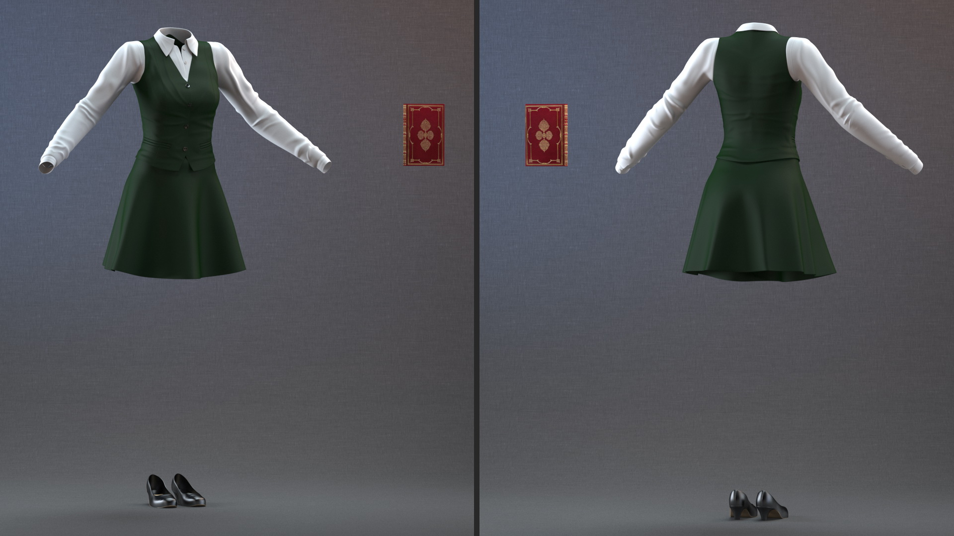 3D American School Girl Green Outfit model