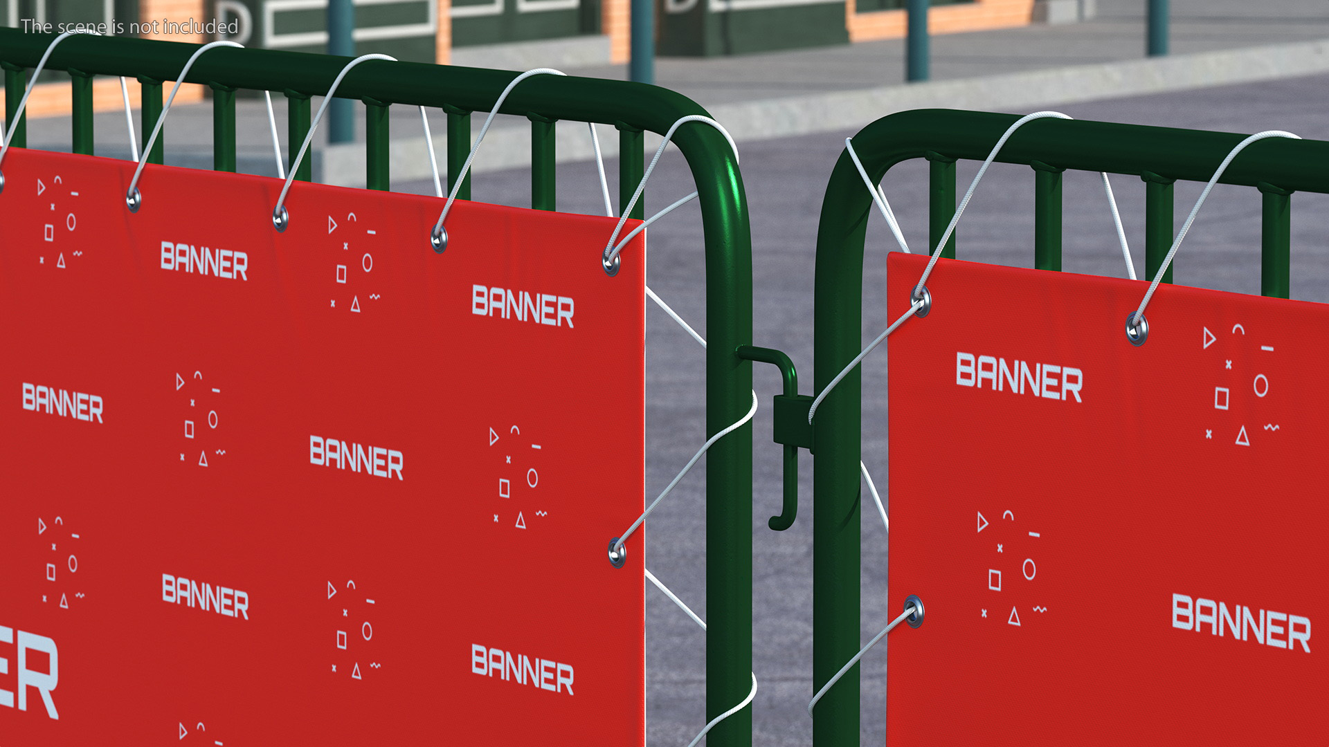 3D Green Interlocking Steel Barricade with Banner