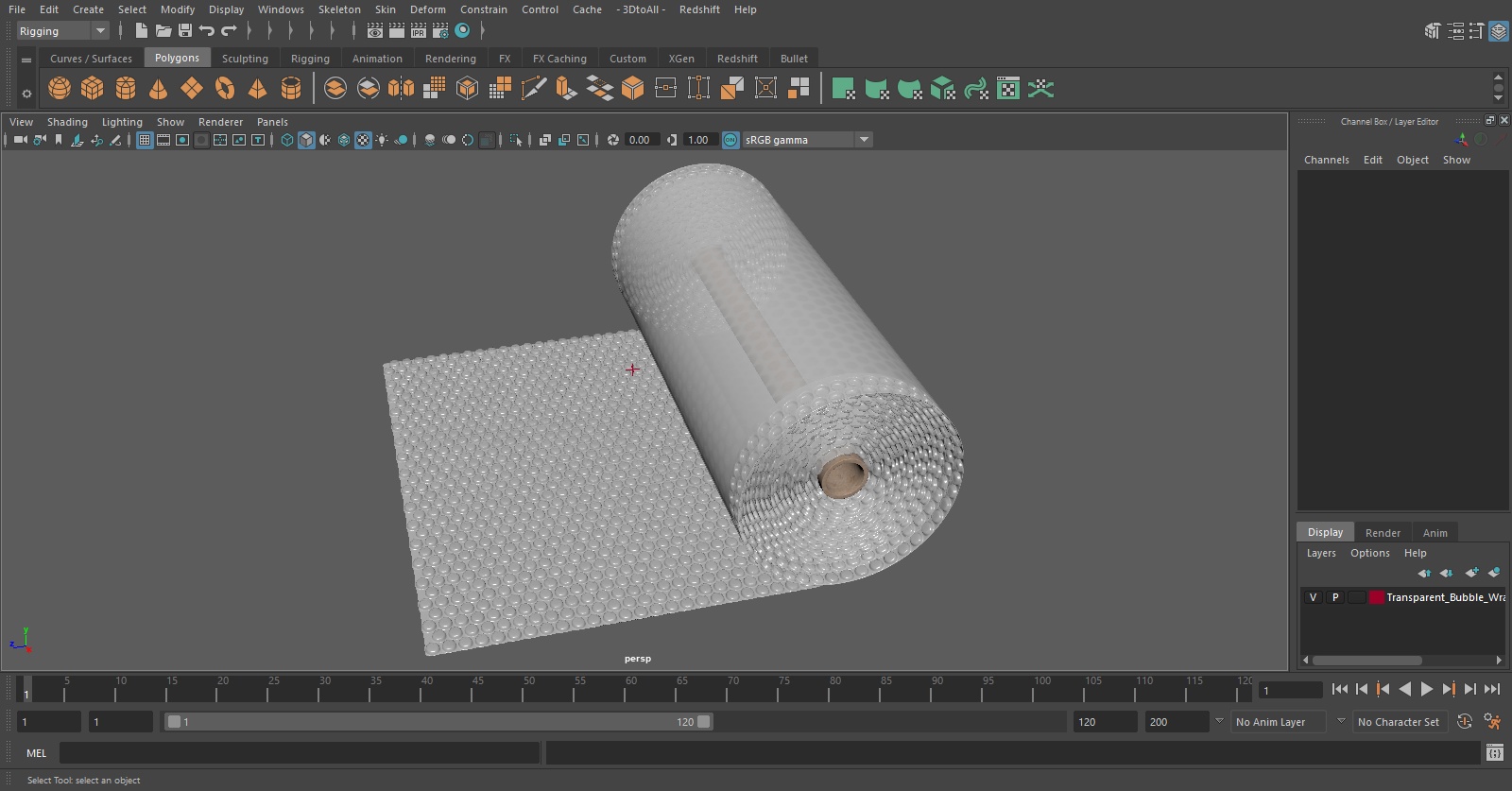 3D Transparent Bubble Wrap Roll Packaging model