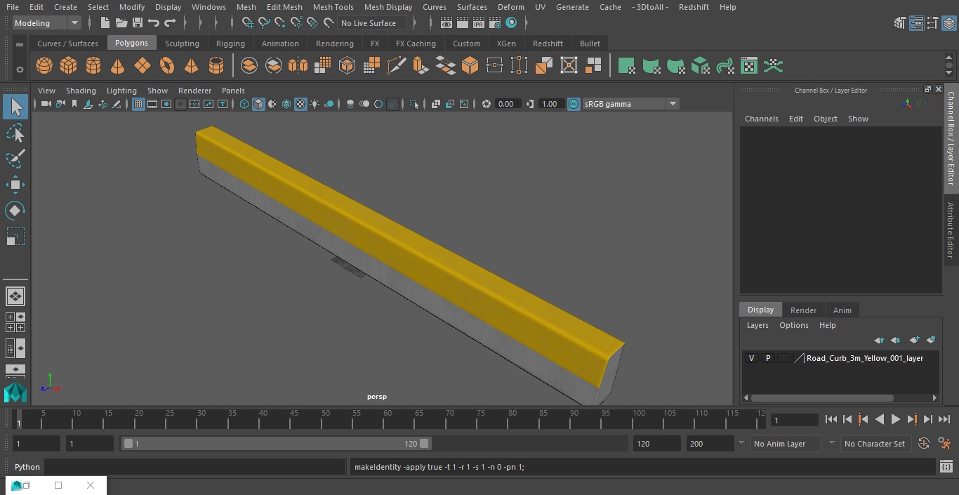 Road Curb 3m Yellow 3D model