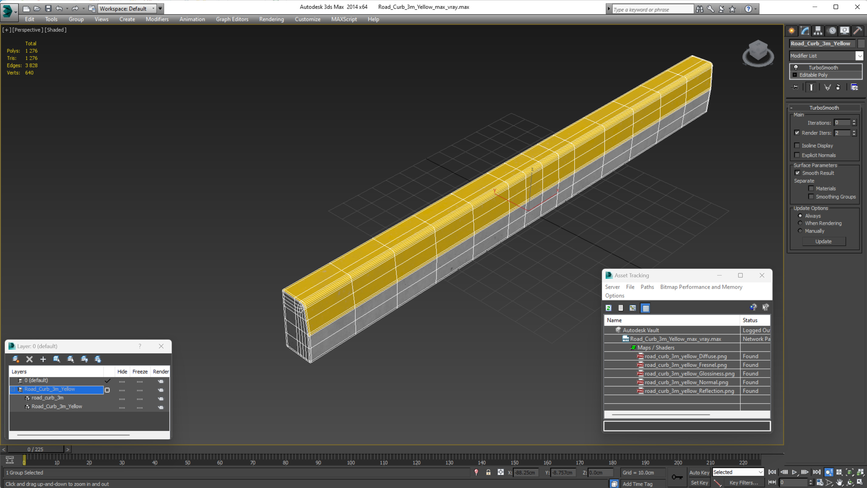 Road Curb 3m Yellow 3D model