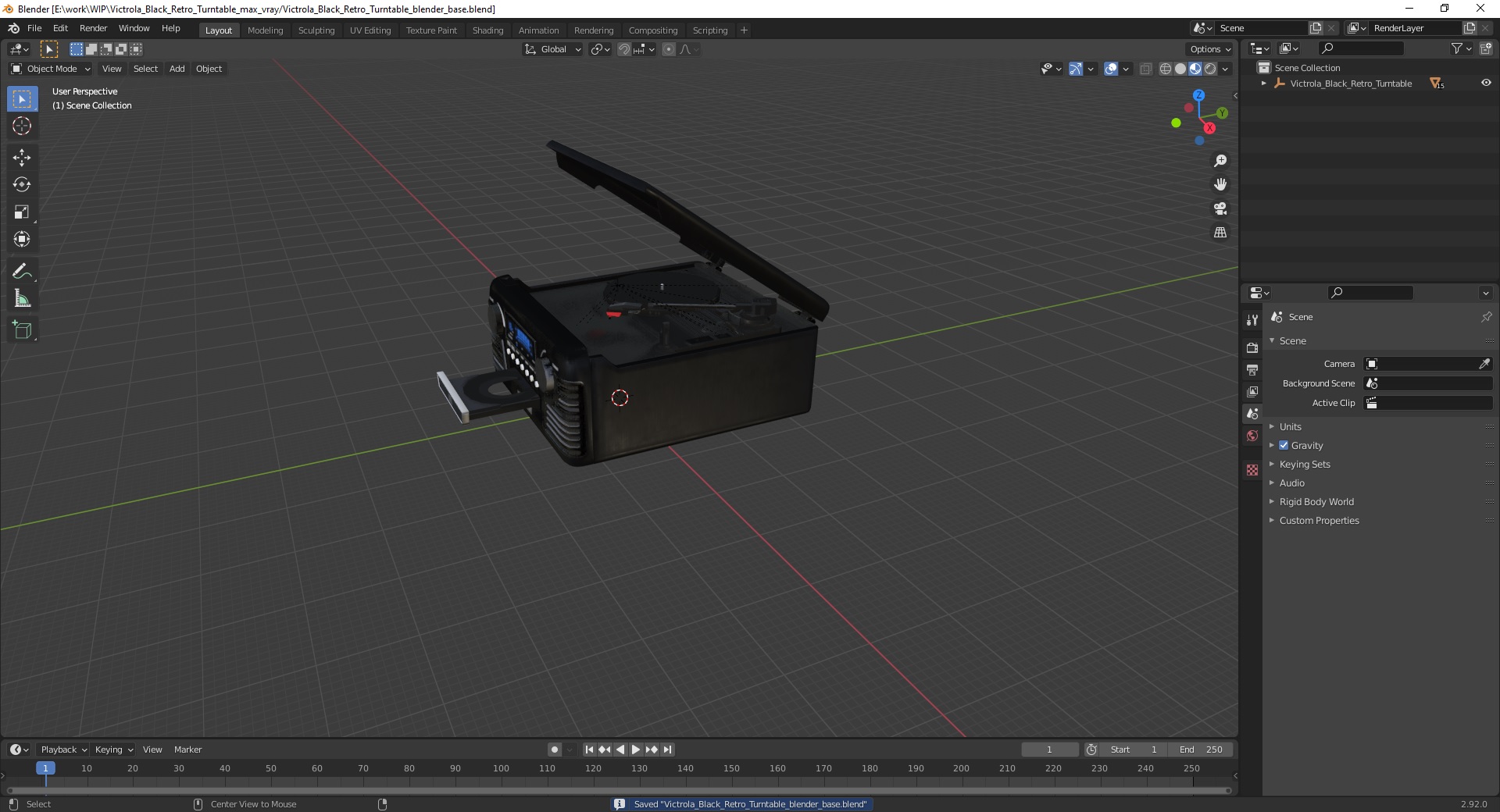 3D model Victrola Black Retro Turntable