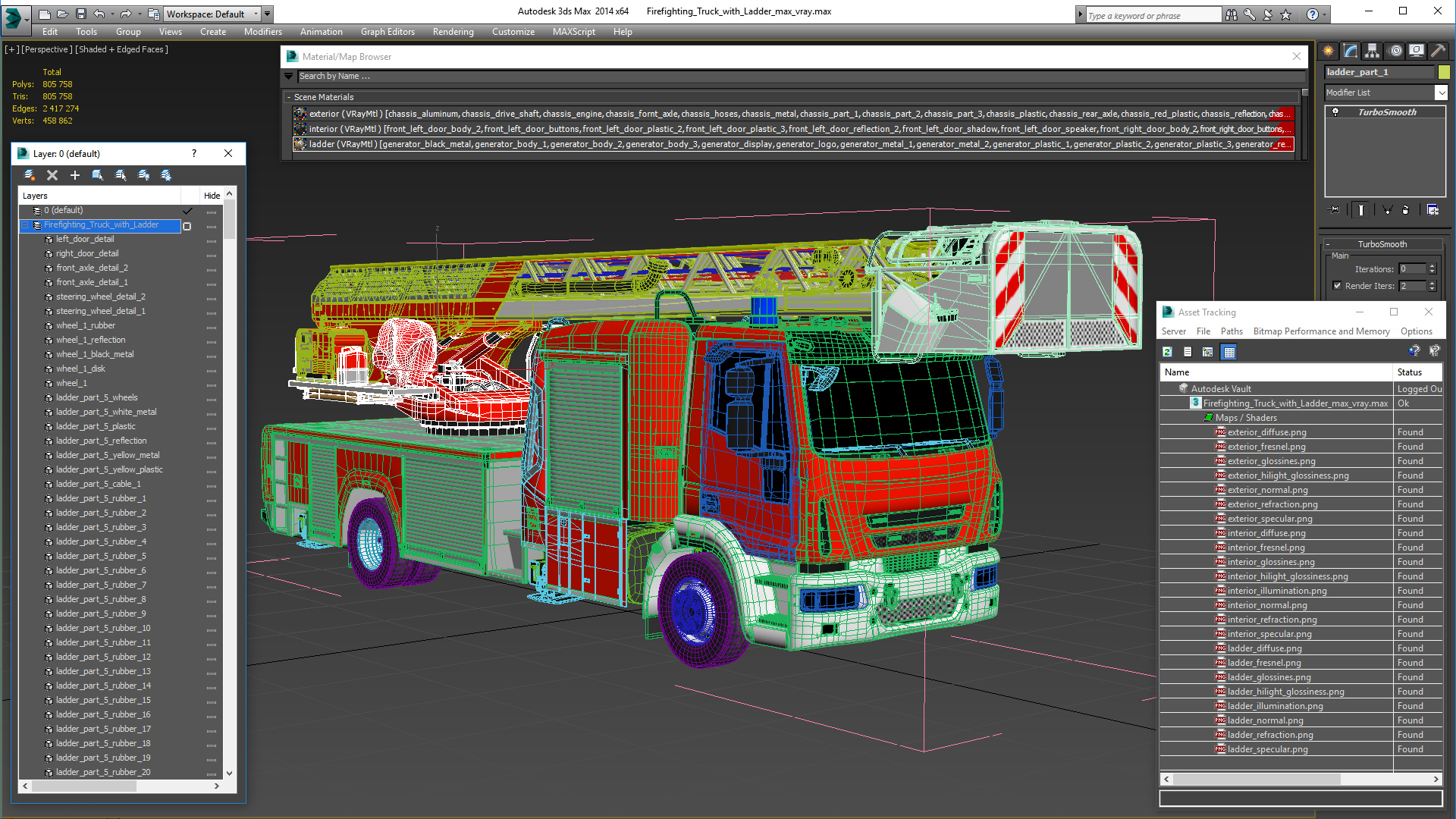 3D model Firefighting Truck with Ladder