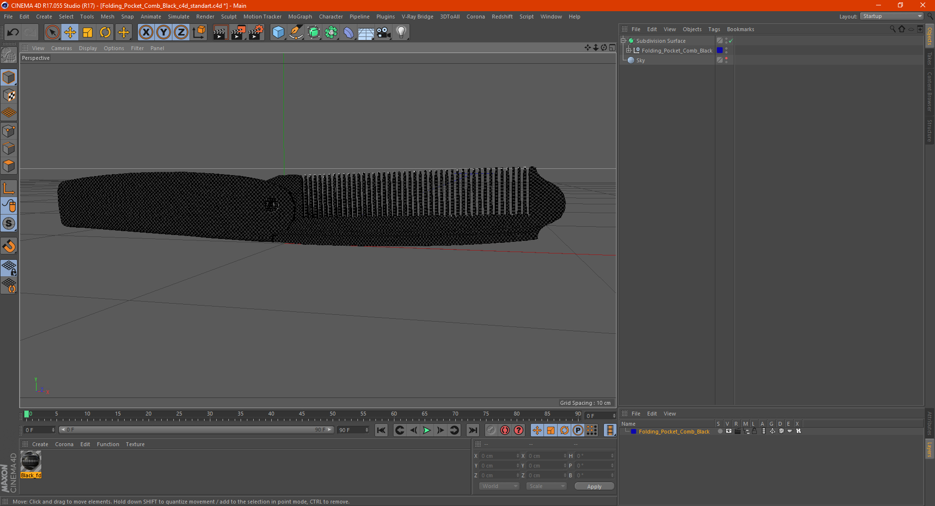 3D model Folding Pocket Comb Black