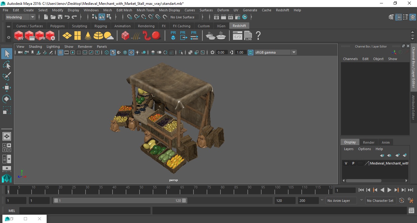 3D model Medieval Merchant with Market Stall