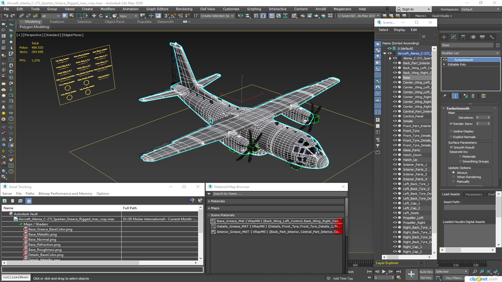 Aircraft Alenia C-27J Spartan Greece Rigged for Cinema 4D 3D