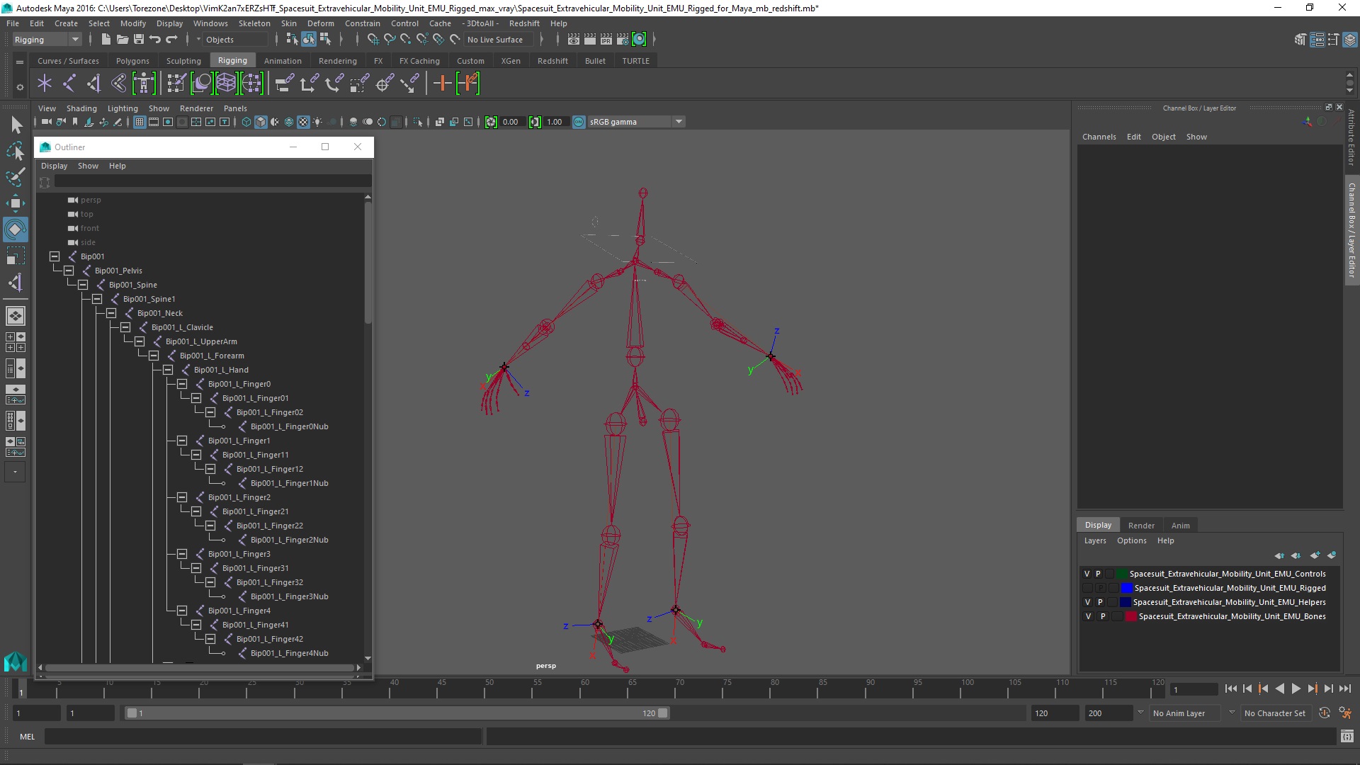 3D Spacesuit Extravehicular Mobility Unit EMU Rigged for Maya model