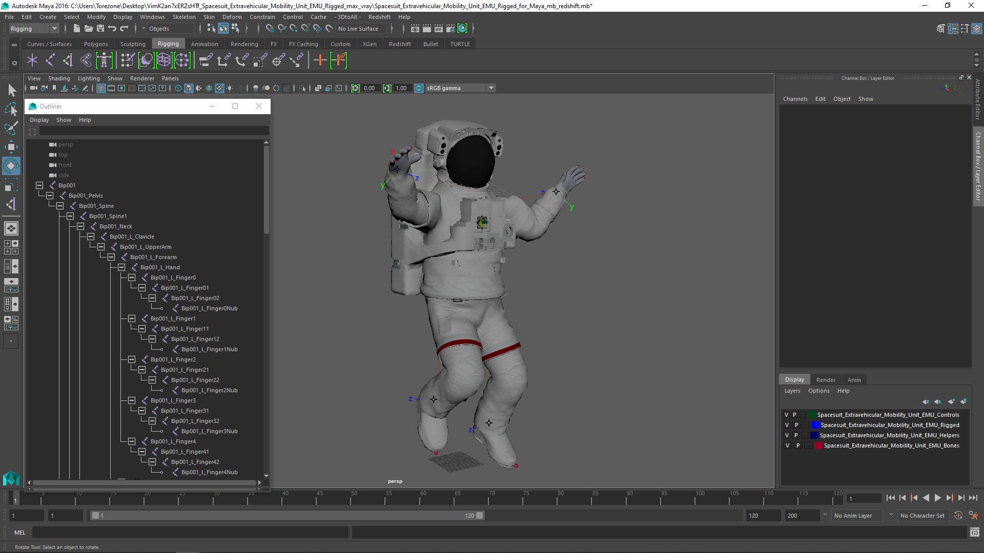 3D Spacesuit Extravehicular Mobility Unit EMU Rigged for Maya model