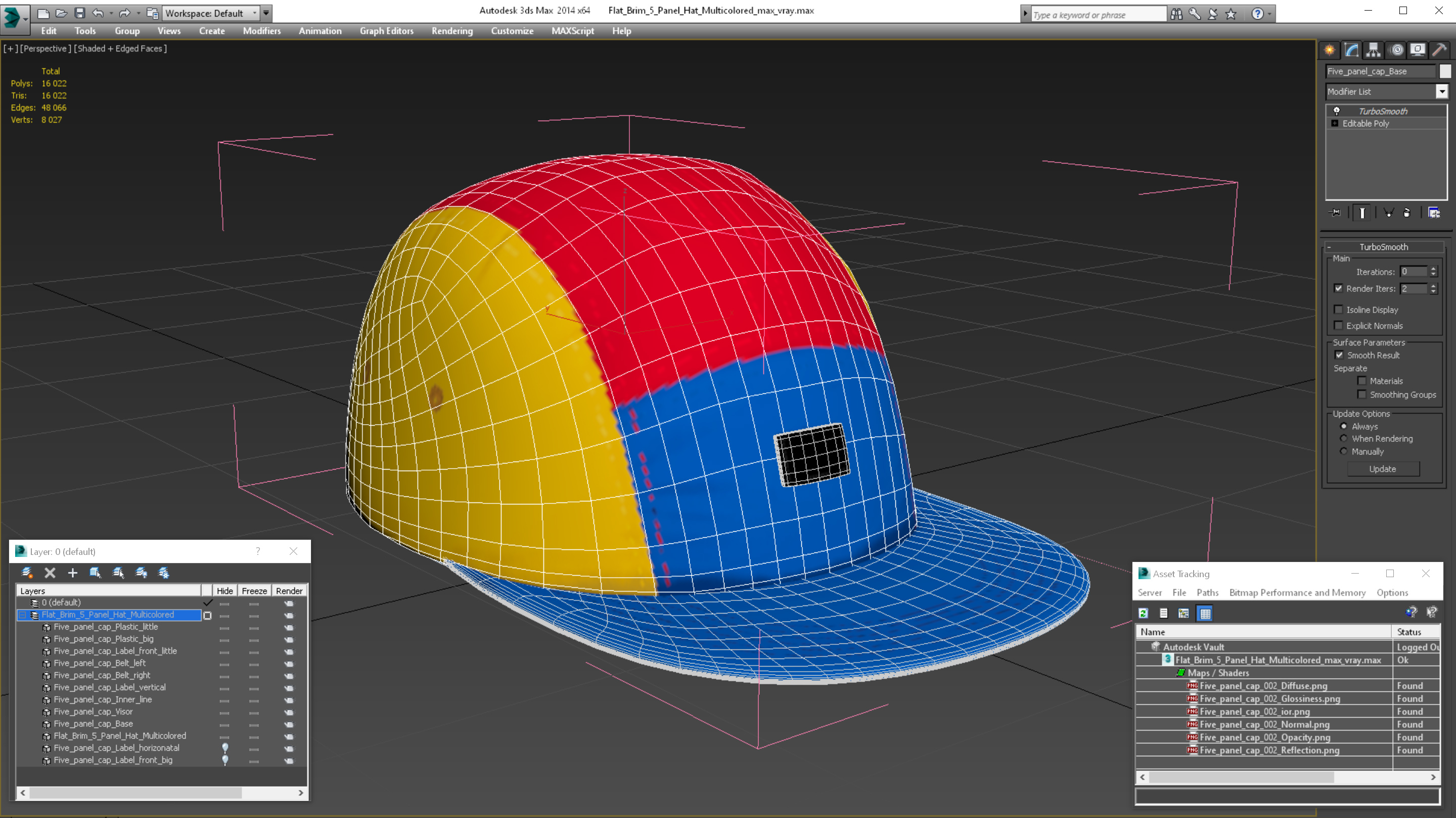 Flat Brim 5 Panel Hat Multicolored 3D model