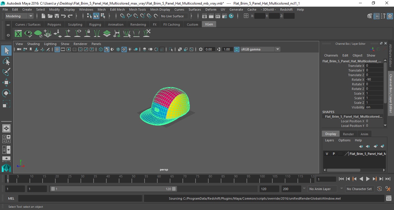 Flat Brim 5 Panel Hat Multicolored 3D model