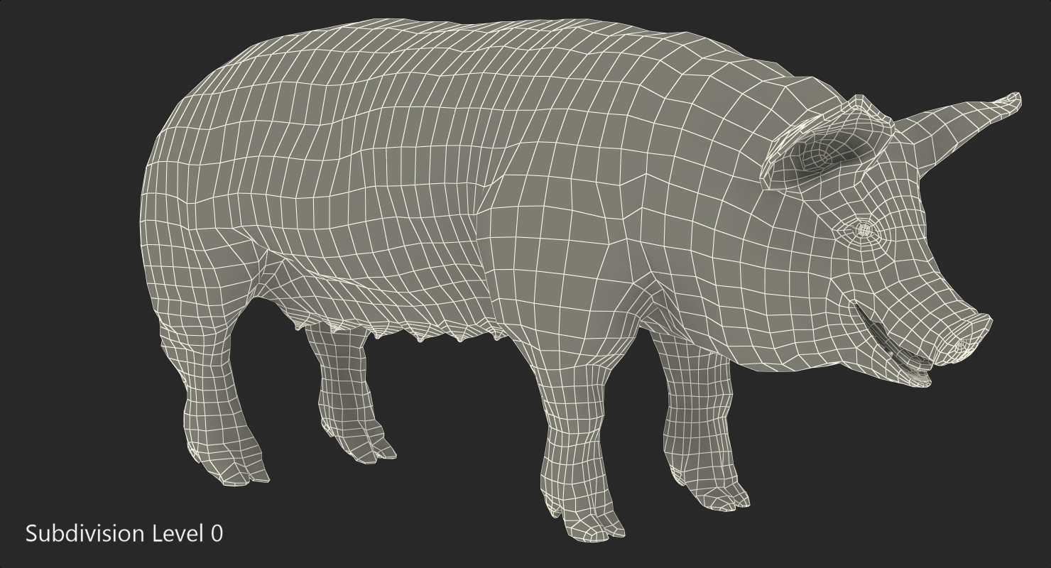 Pig Sow Peitrain Rigged with Fur 3D