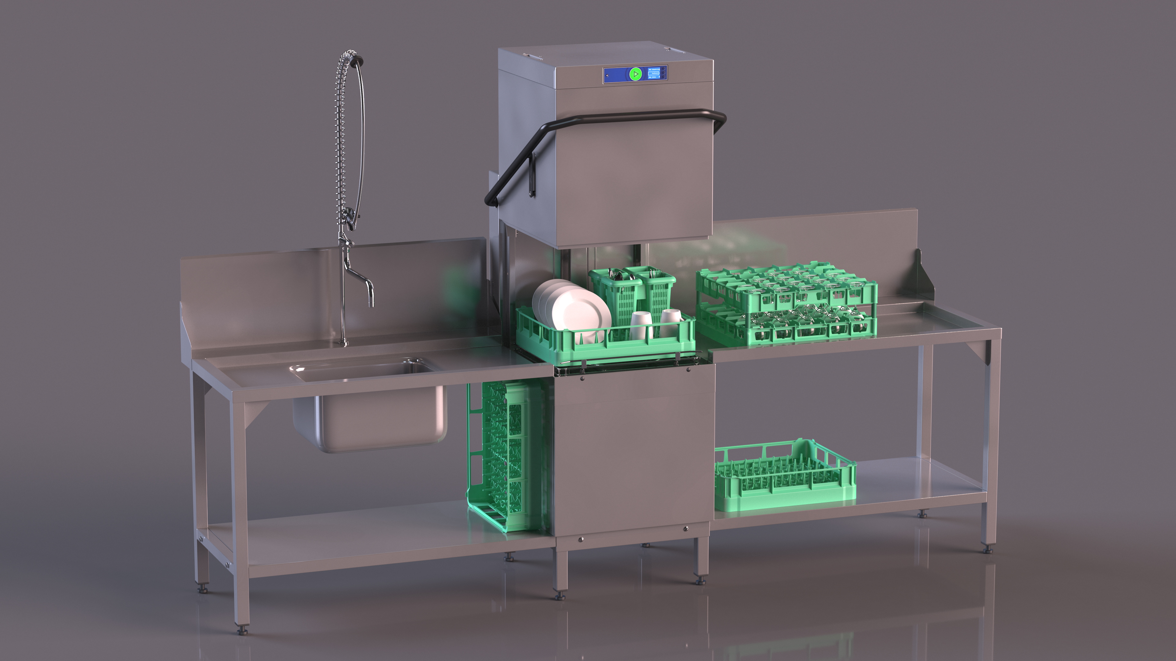 3D model Commercial Dishwasher with Dishes Rigged
