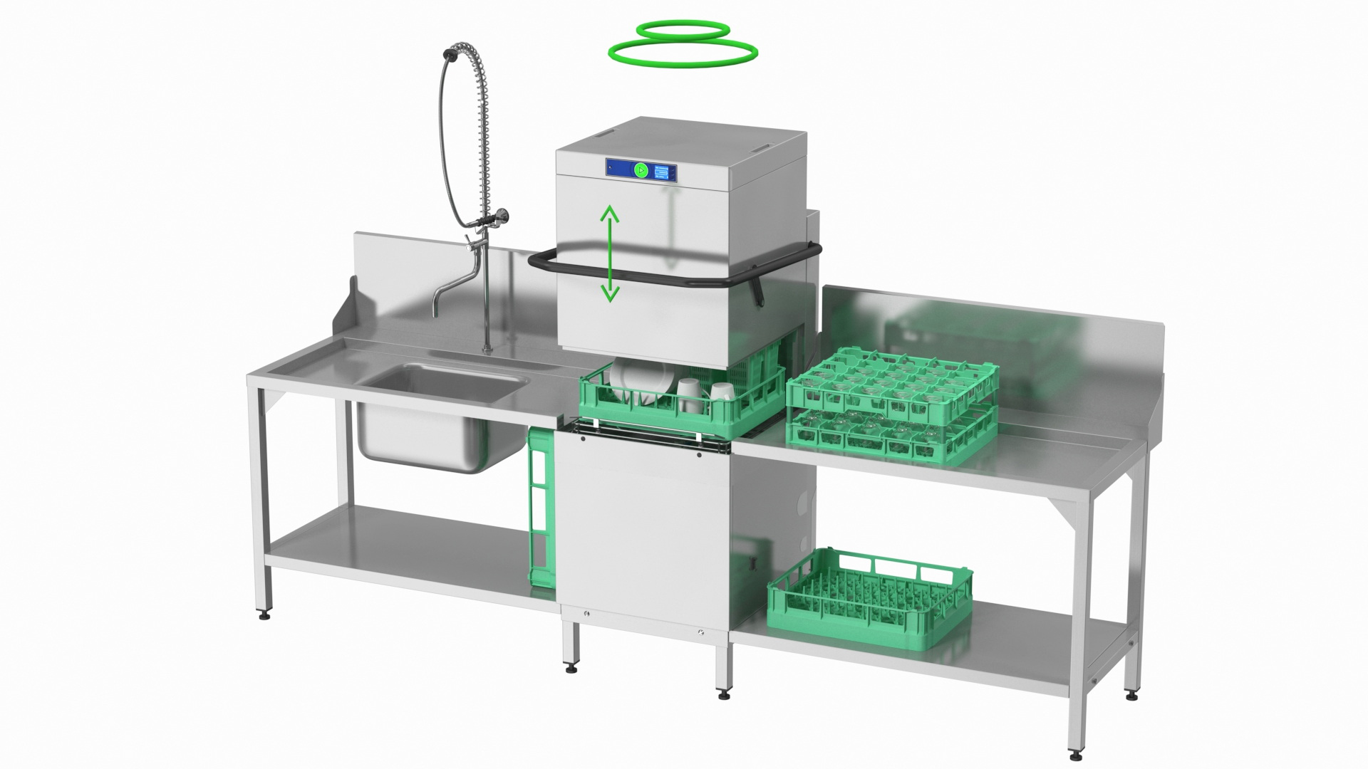 3D model Commercial Dishwasher with Dishes Rigged