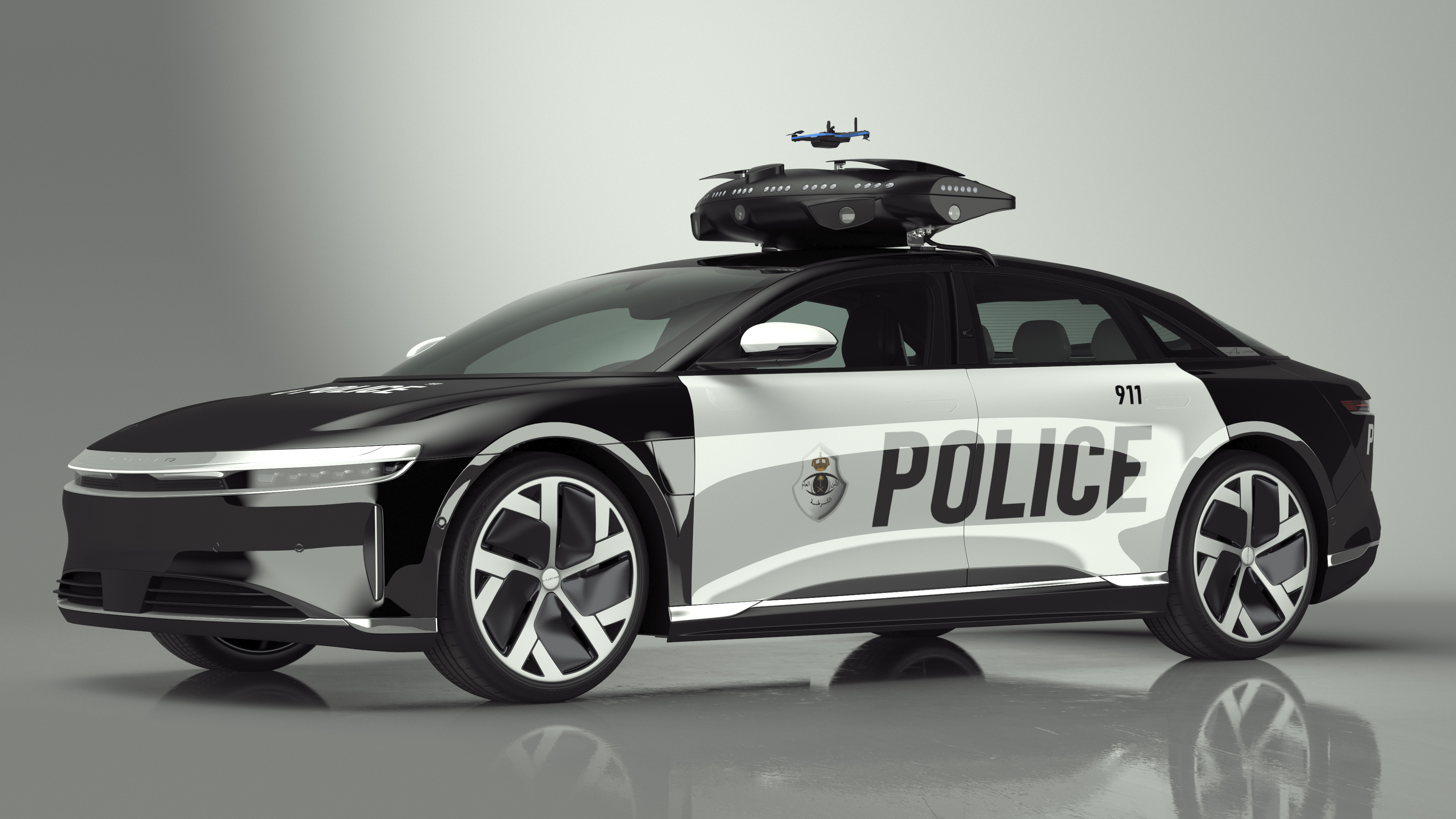 3D Lucid Air Police Car with Drone