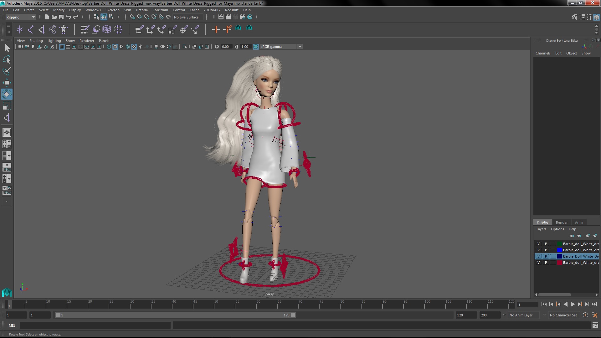 Barbie Doll White Dress Rigged for Maya 3D model