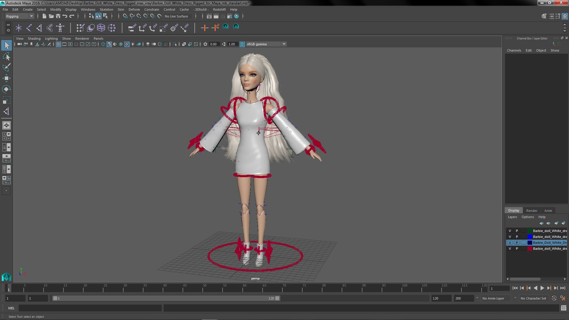 Barbie Doll White Dress Rigged for Maya 3D model