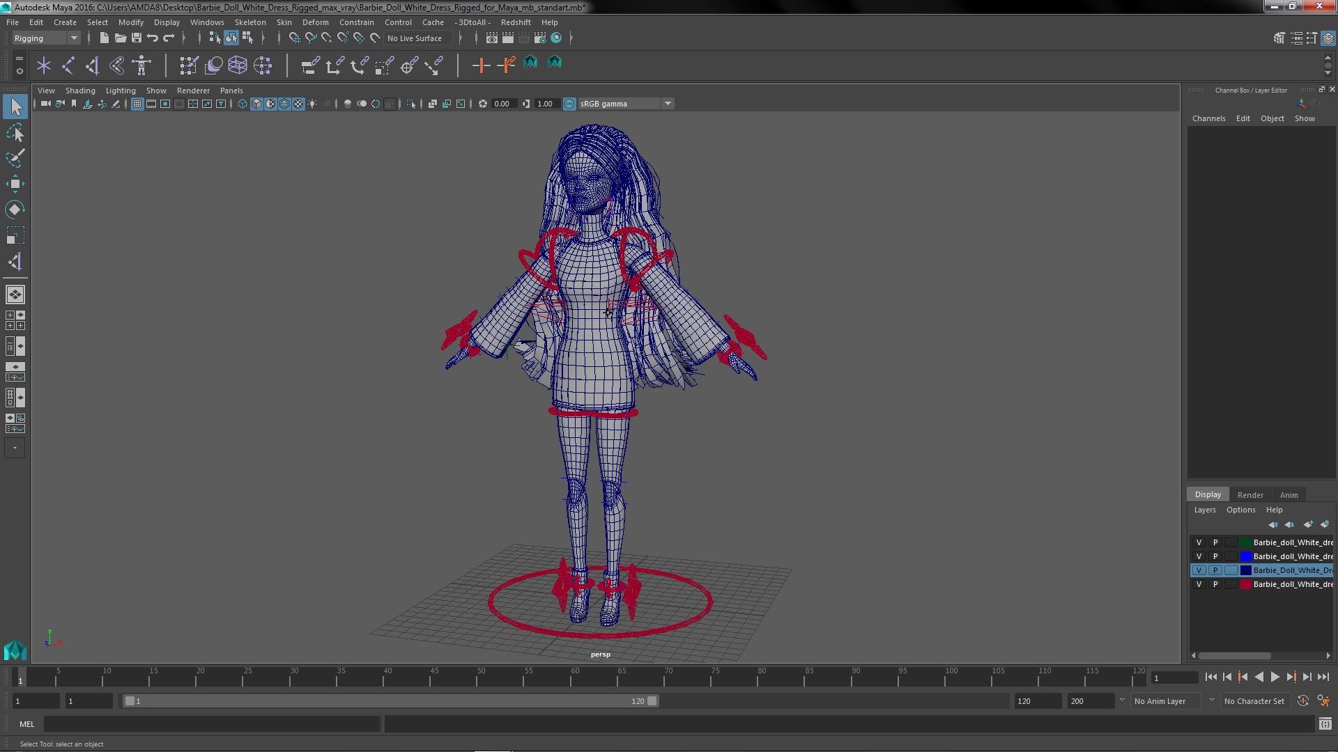Barbie Doll White Dress Rigged for Maya 3D model