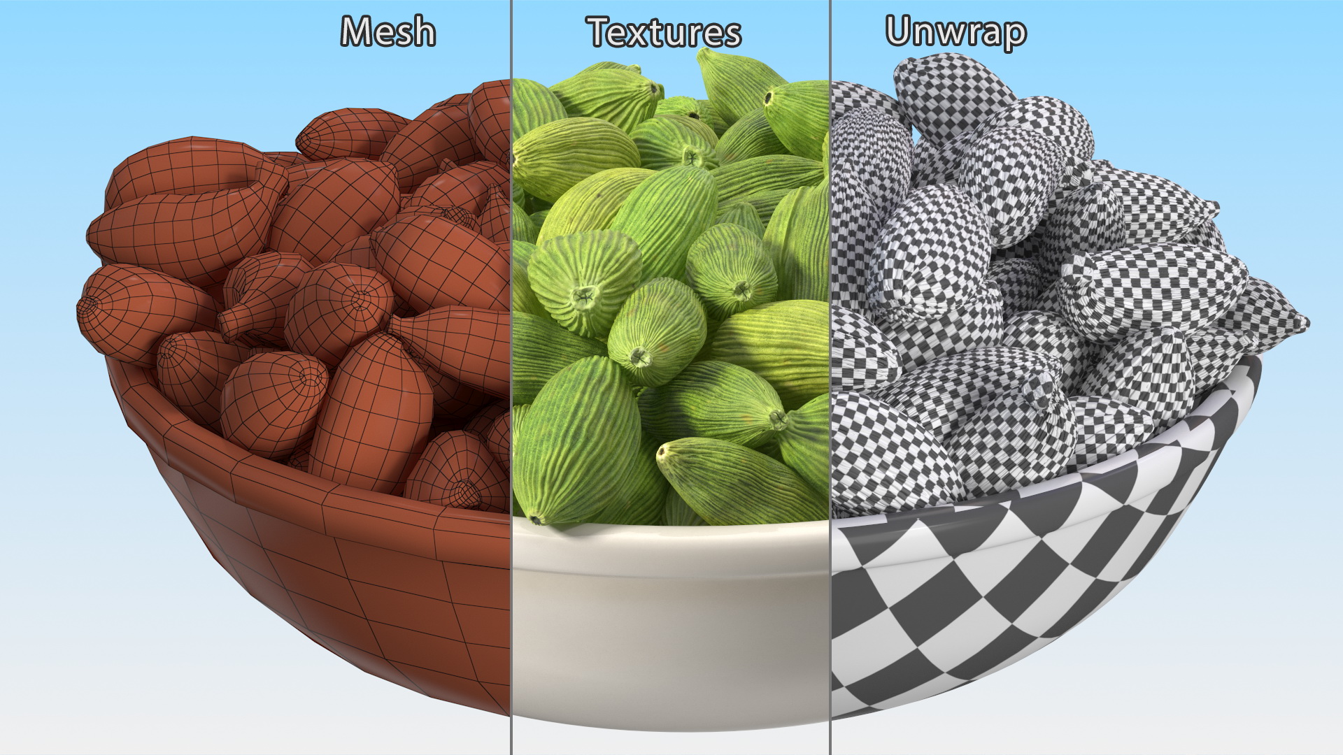 Dried Green Cardamom Fruit Plate 3D