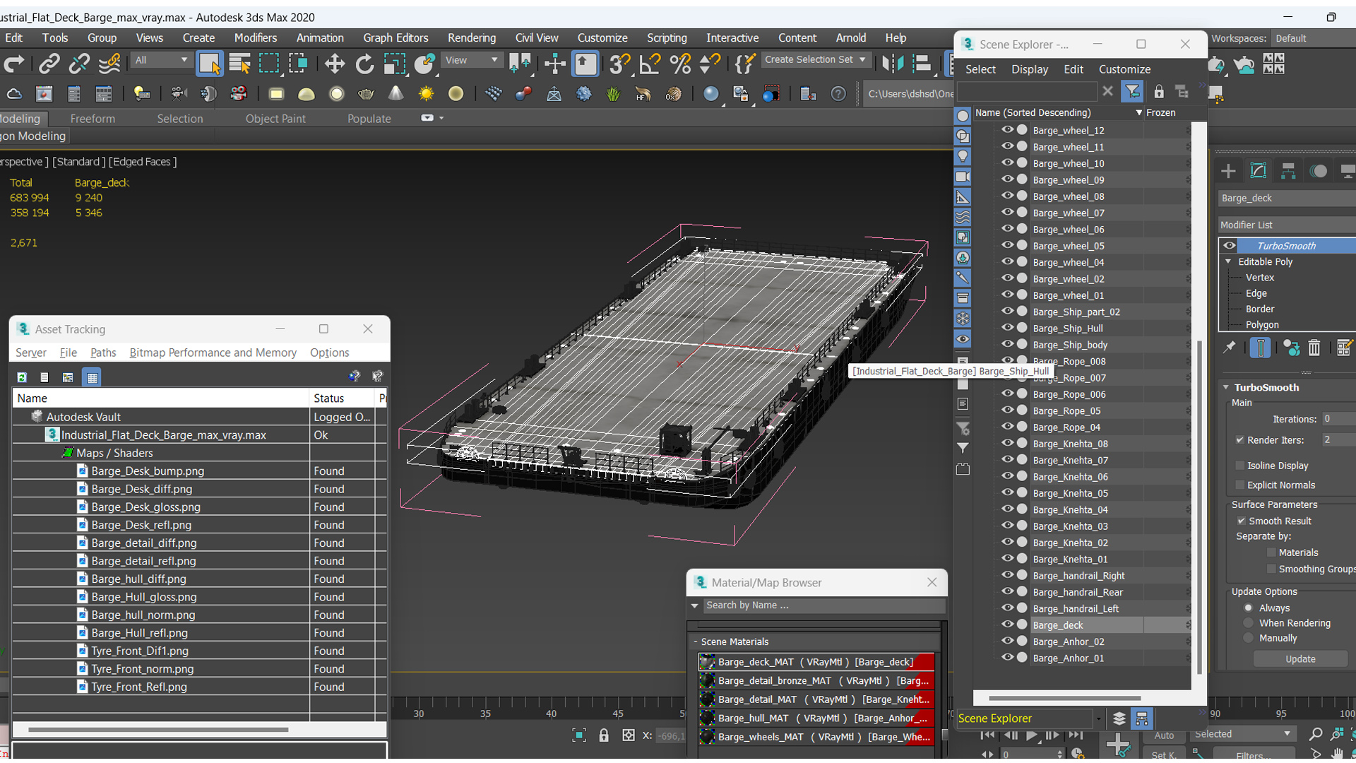 3D Industrial Flat Deck Barge