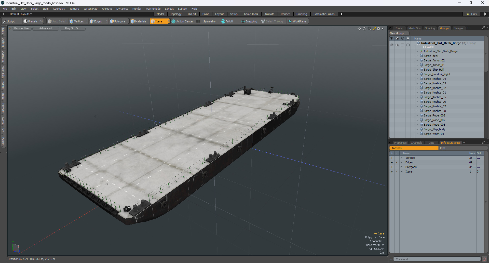 3D Industrial Flat Deck Barge