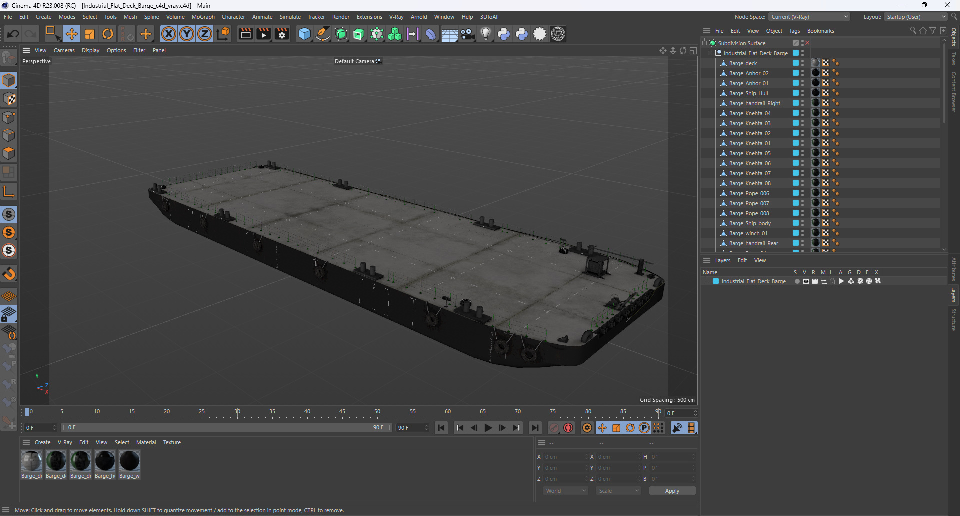 3D Industrial Flat Deck Barge