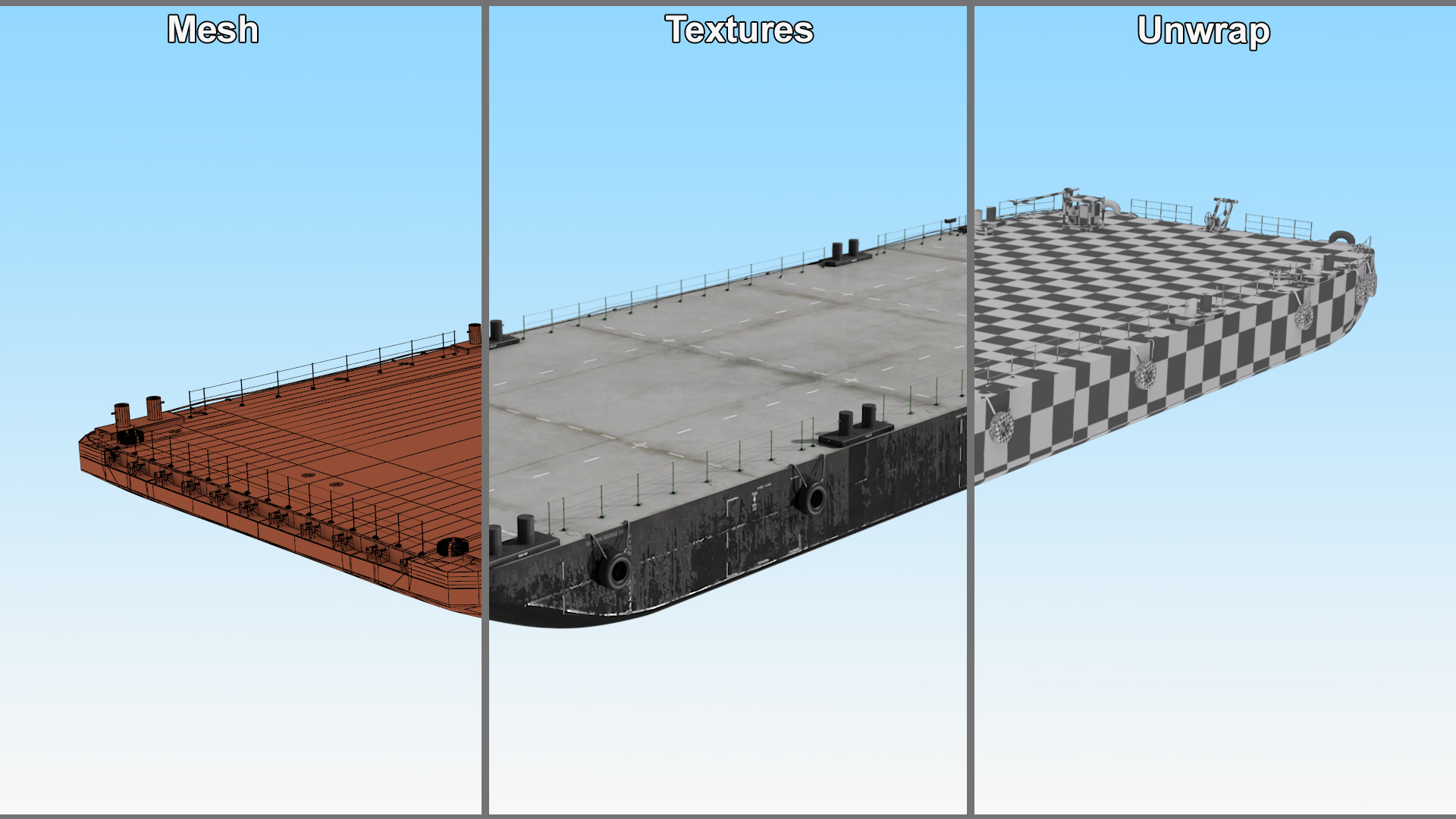 3D Industrial Flat Deck Barge