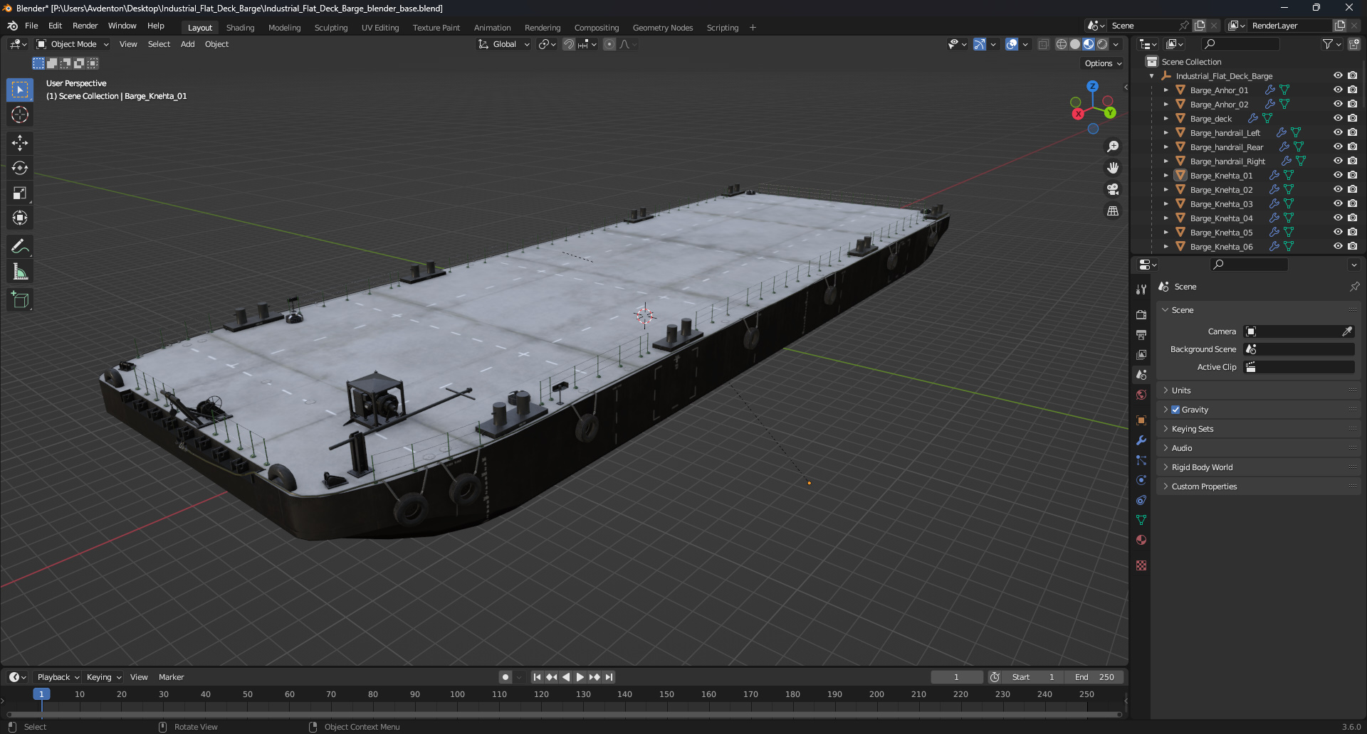 3D Industrial Flat Deck Barge