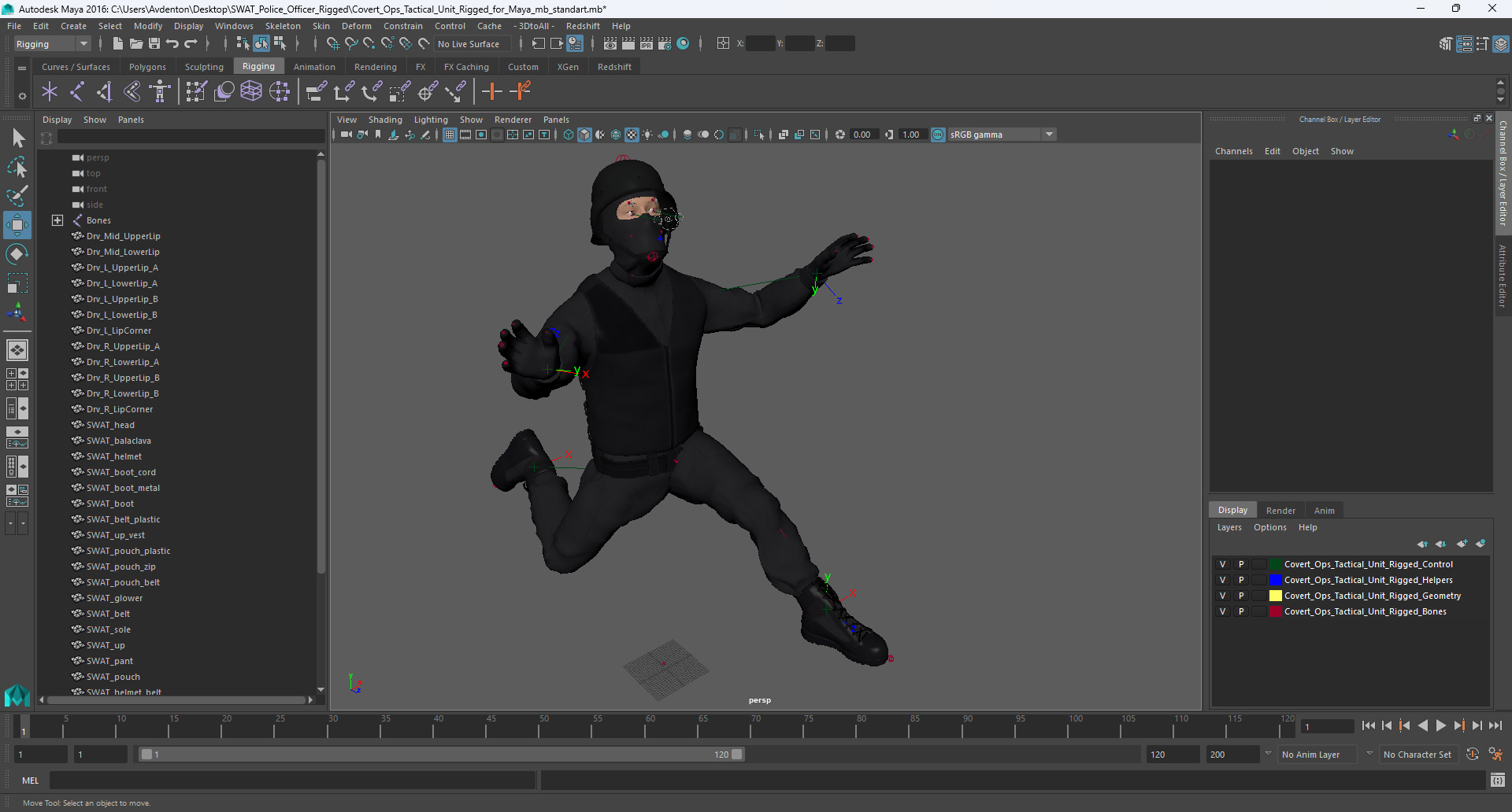 3D model Covert Ops Tactical Unit Rigged for Maya