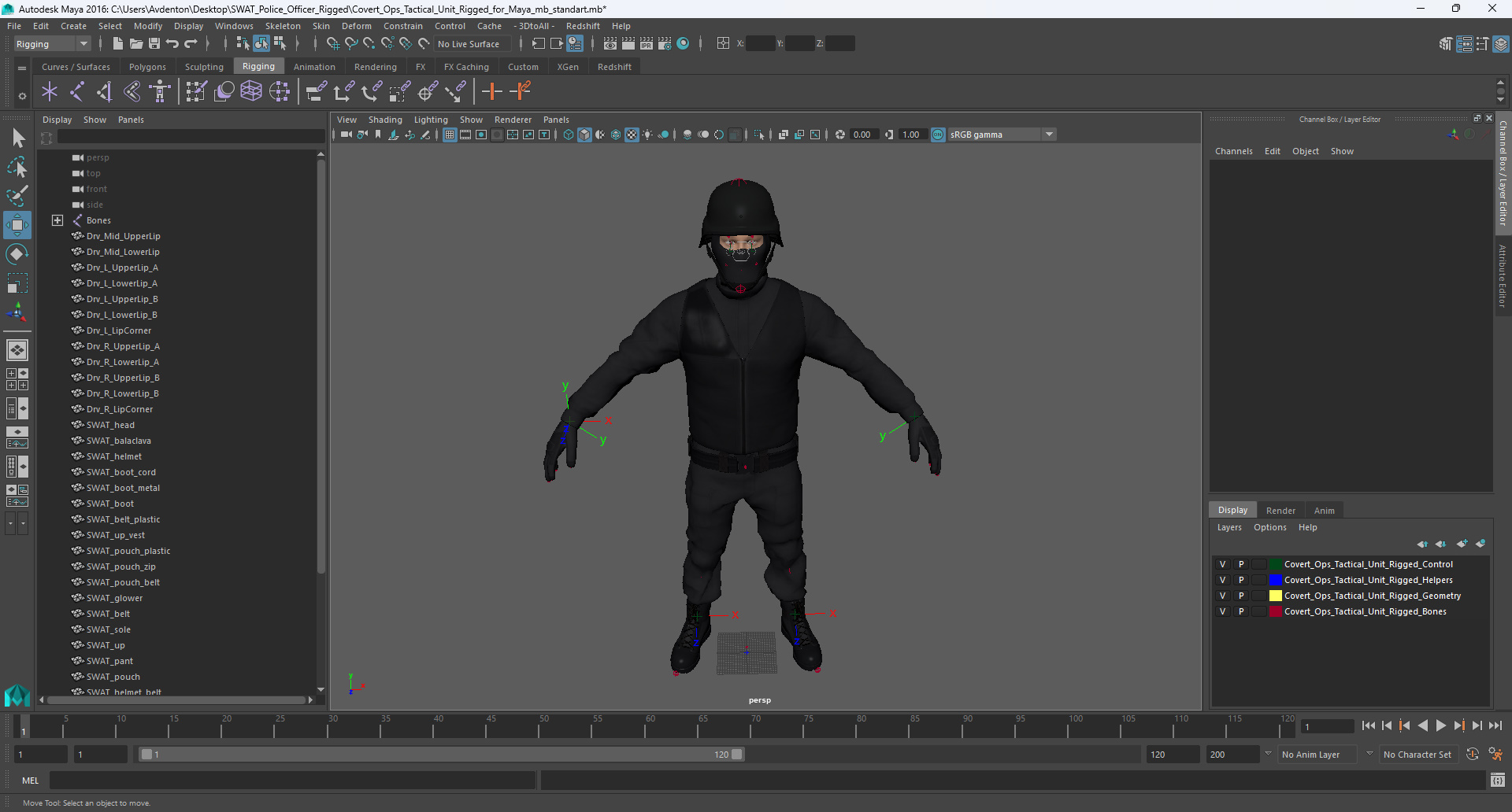 3D model Covert Ops Tactical Unit Rigged for Maya