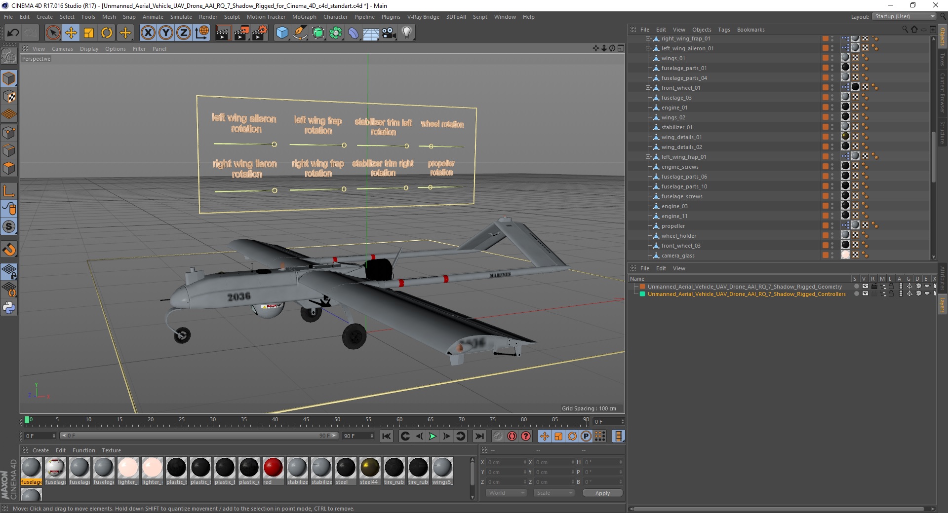 3D model Unmanned Aerial Vehicle UAV Drone AAI RQ 7 Shadow Rigged for Cinema 4D