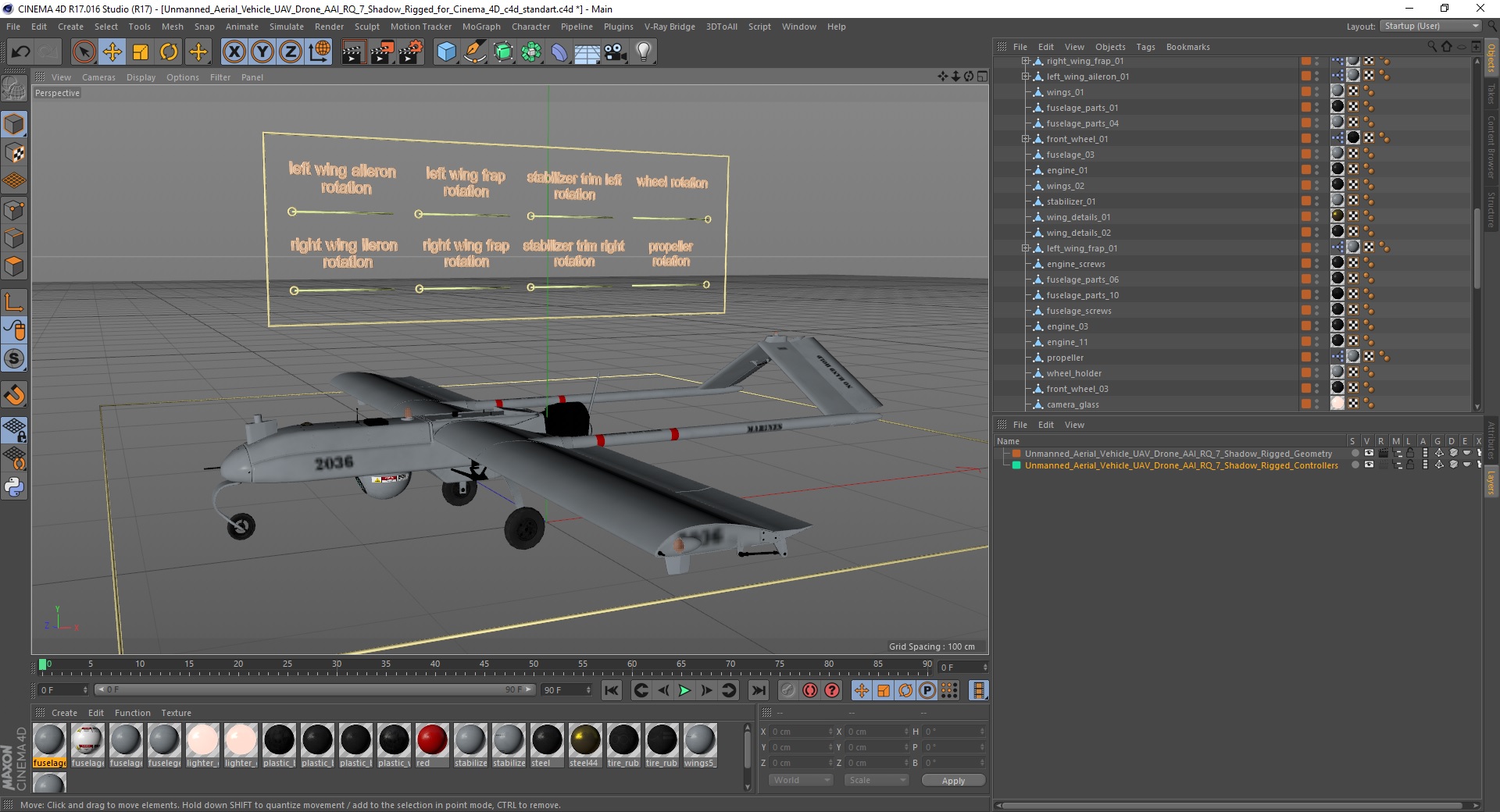 3D model Unmanned Aerial Vehicle UAV Drone AAI RQ 7 Shadow Rigged for Cinema 4D