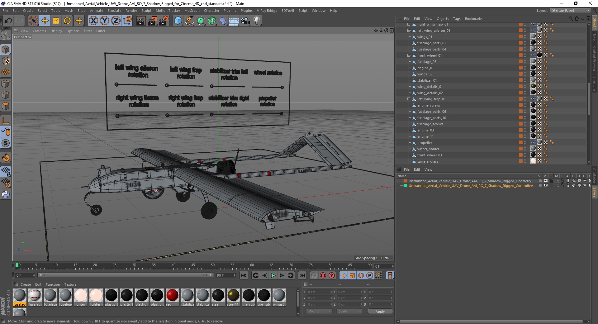 3D model Unmanned Aerial Vehicle UAV Drone AAI RQ 7 Shadow Rigged for Cinema 4D