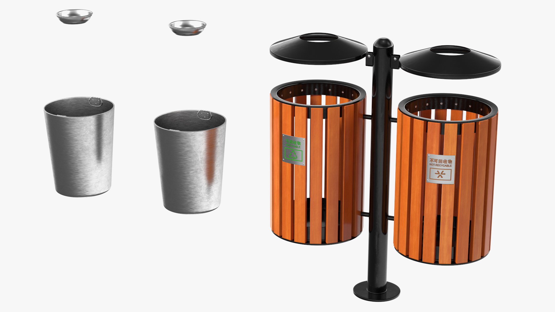 3D model Outdoor Dual Round Trash and Recycle Bin